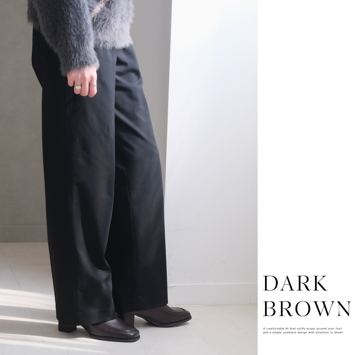 網紅穿搭 方頭車線後拉鍊高跟靴