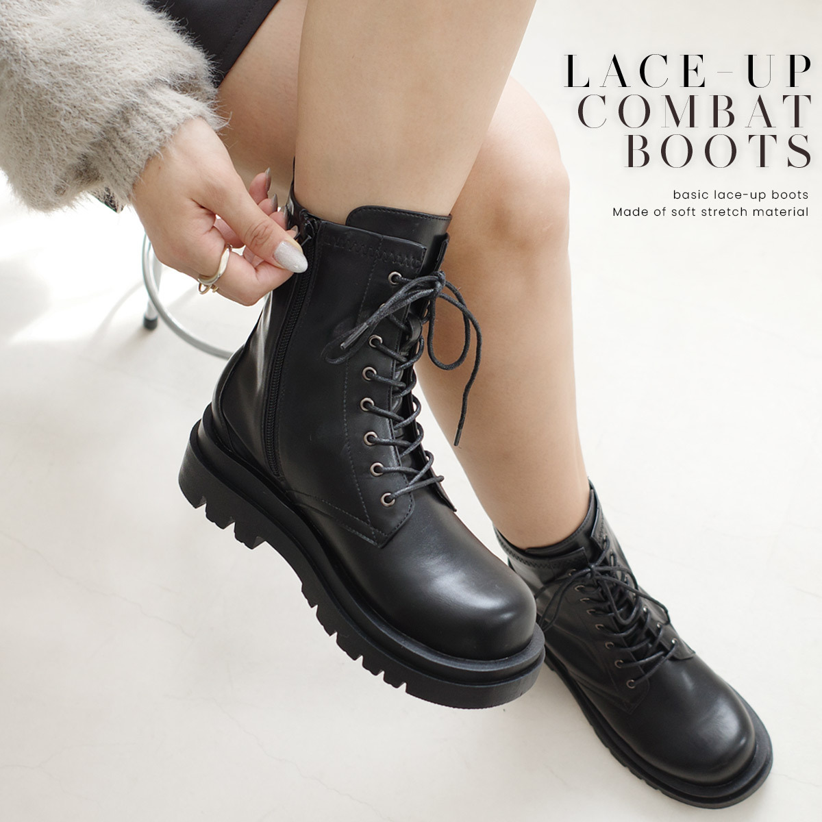 率性女孩 經典綁帶側拉鍊馬丁靴 【SY211】