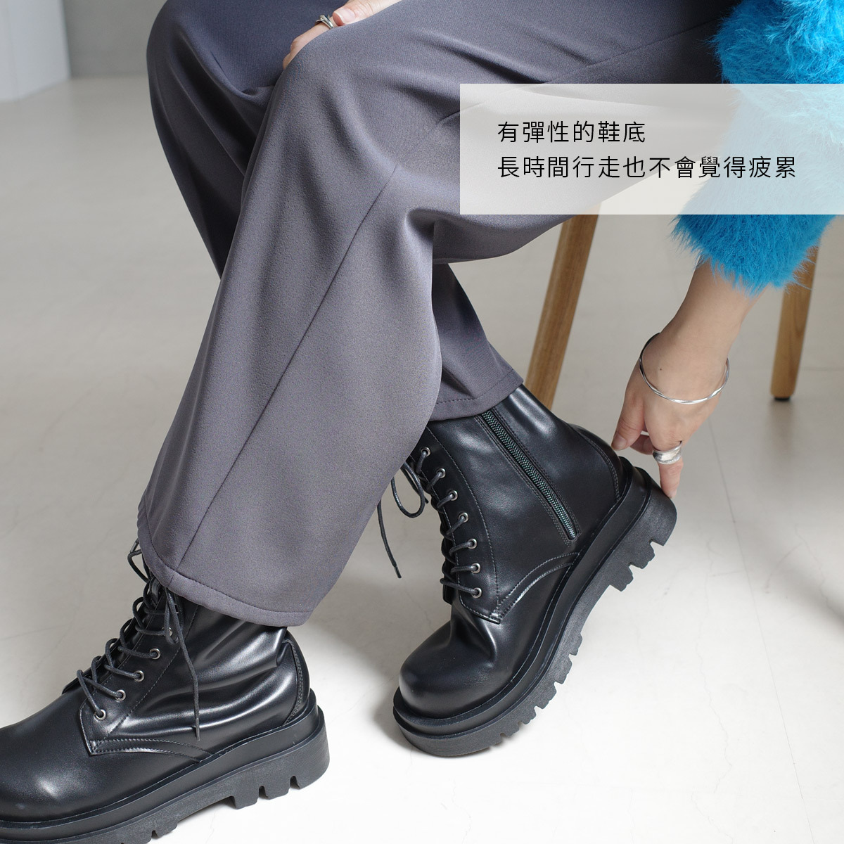 率性女孩 經典綁帶側拉鍊馬丁靴