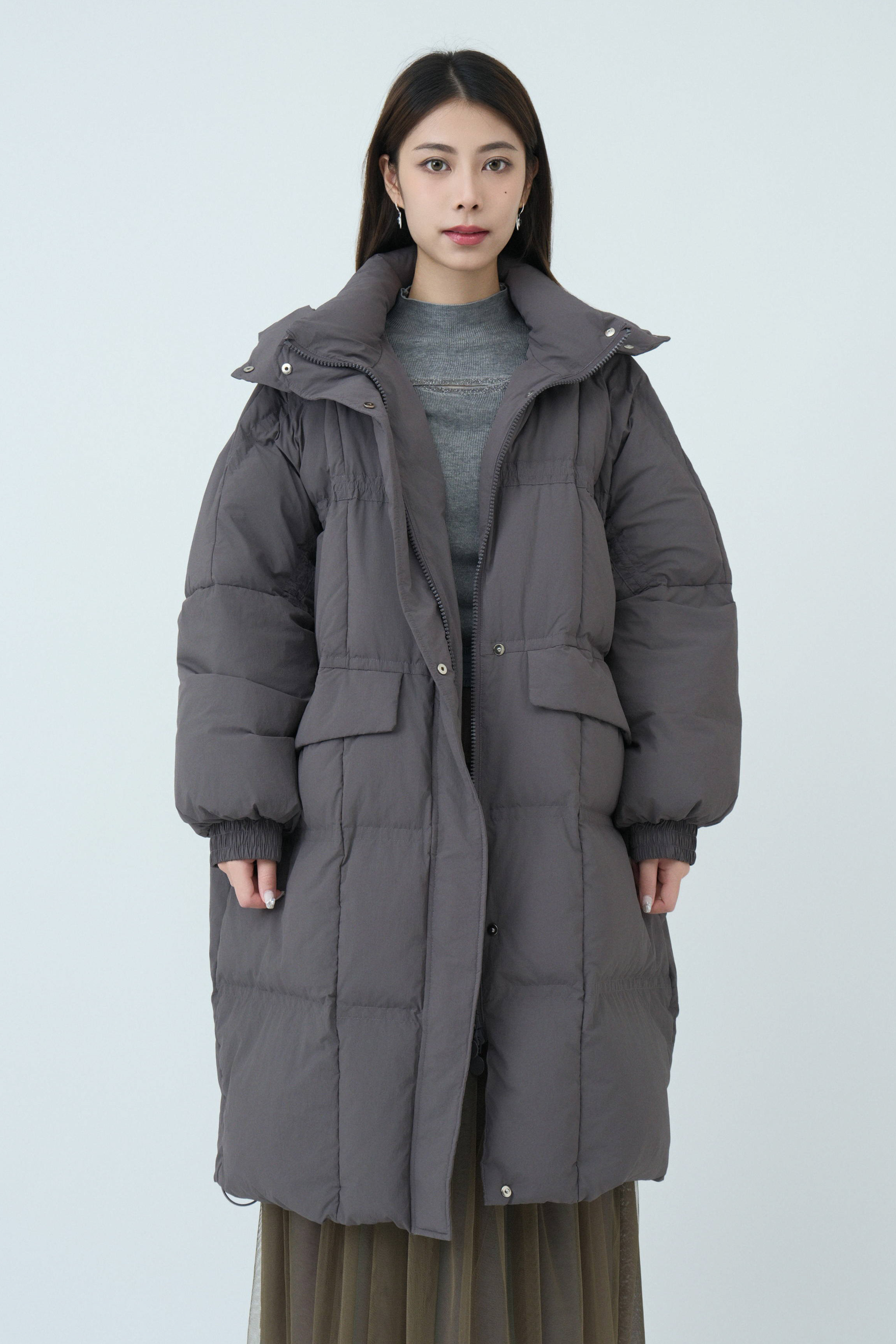 大格車線中長羽絨褸 (現貨款式）