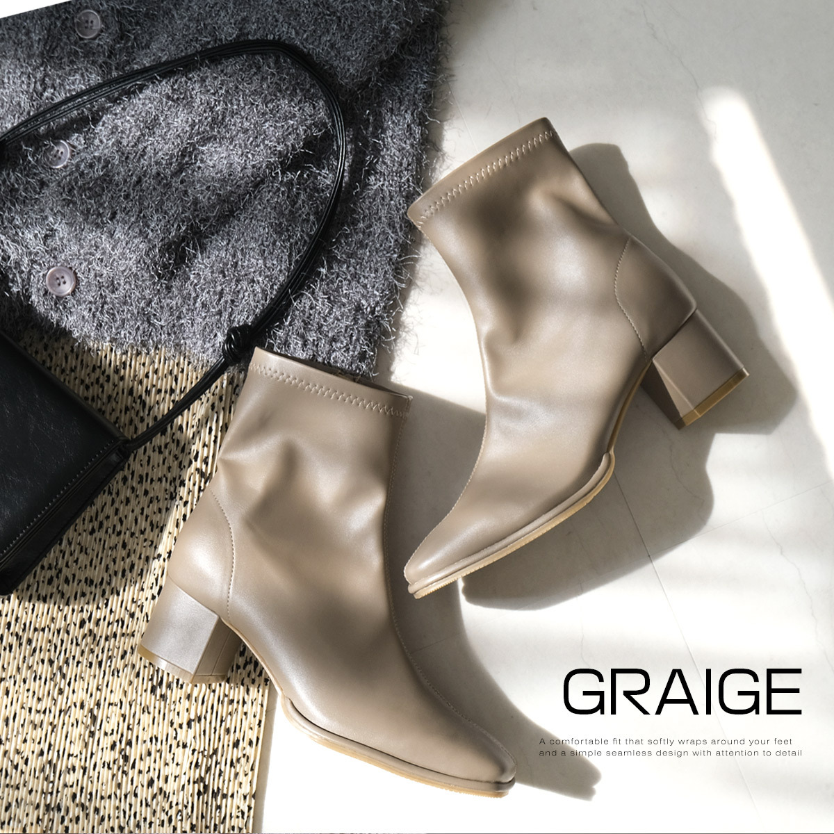 經典不敗 方頭中車線高跟襪靴