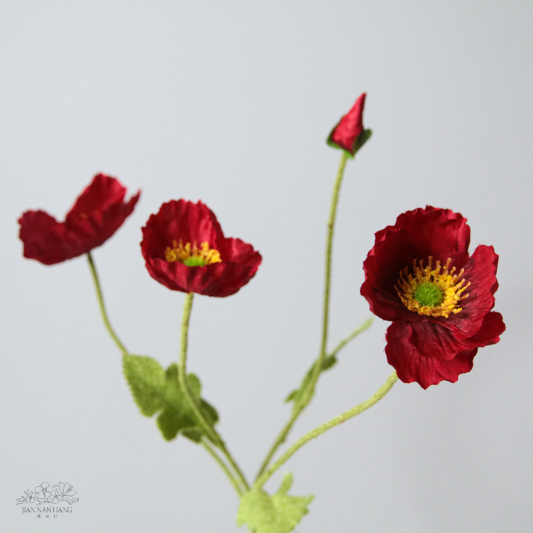 人造花 虞美人 酒紅色