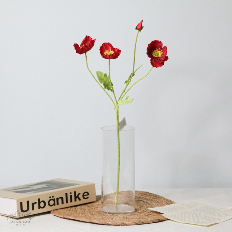 人造花 虞美人 酒紅色