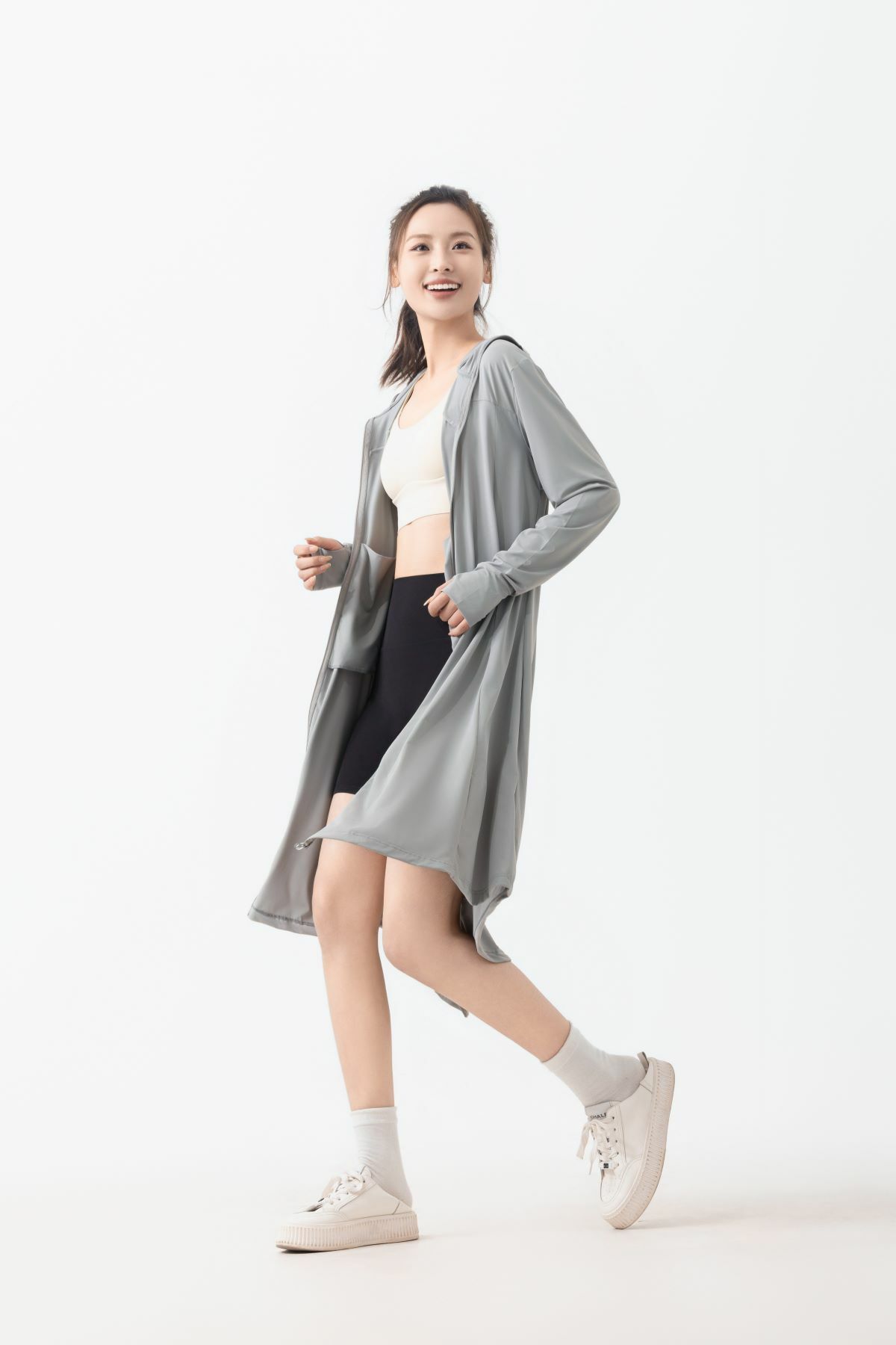 機能防曬涼感外套 長版修身款｜灰