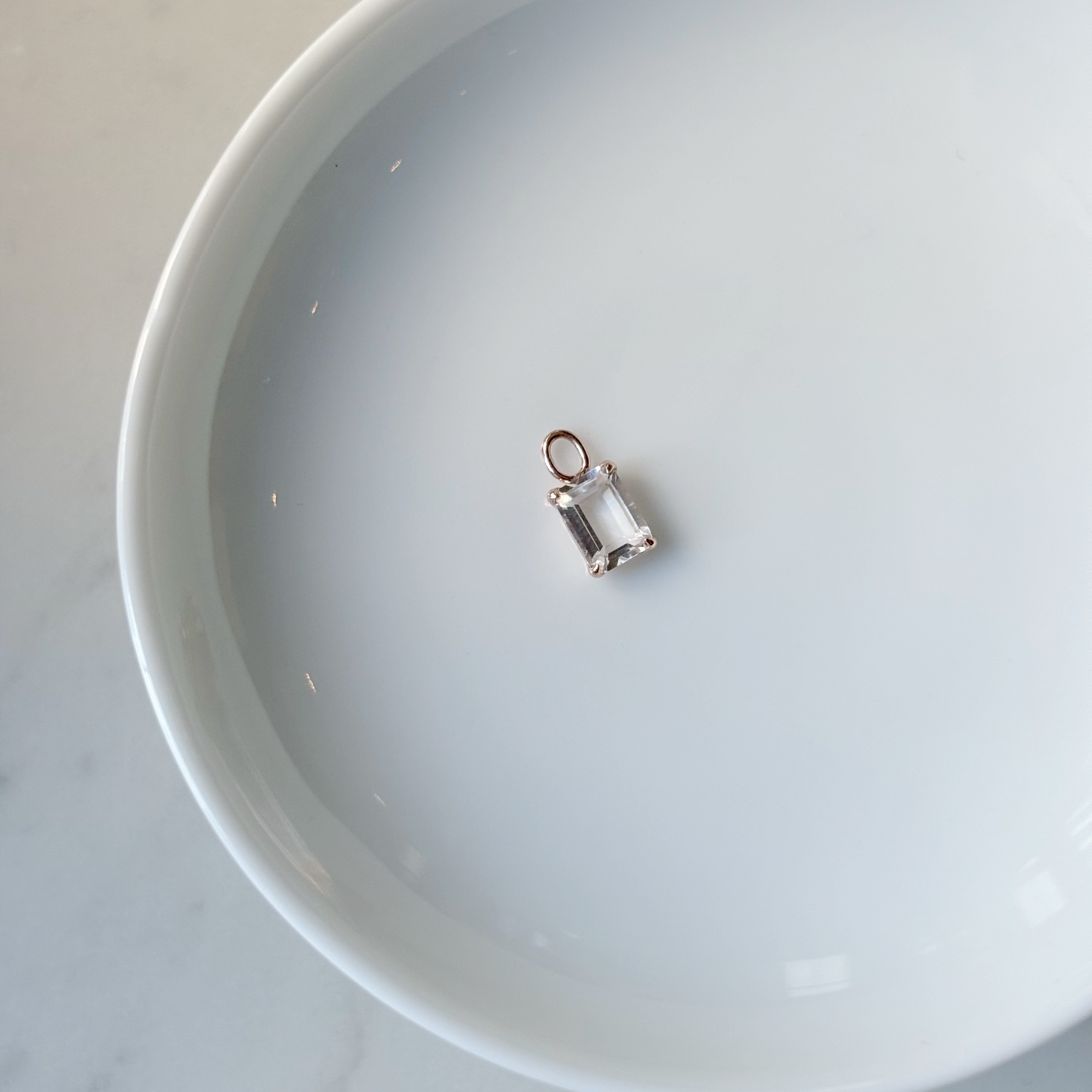 14K四爪長方白水晶耳墜