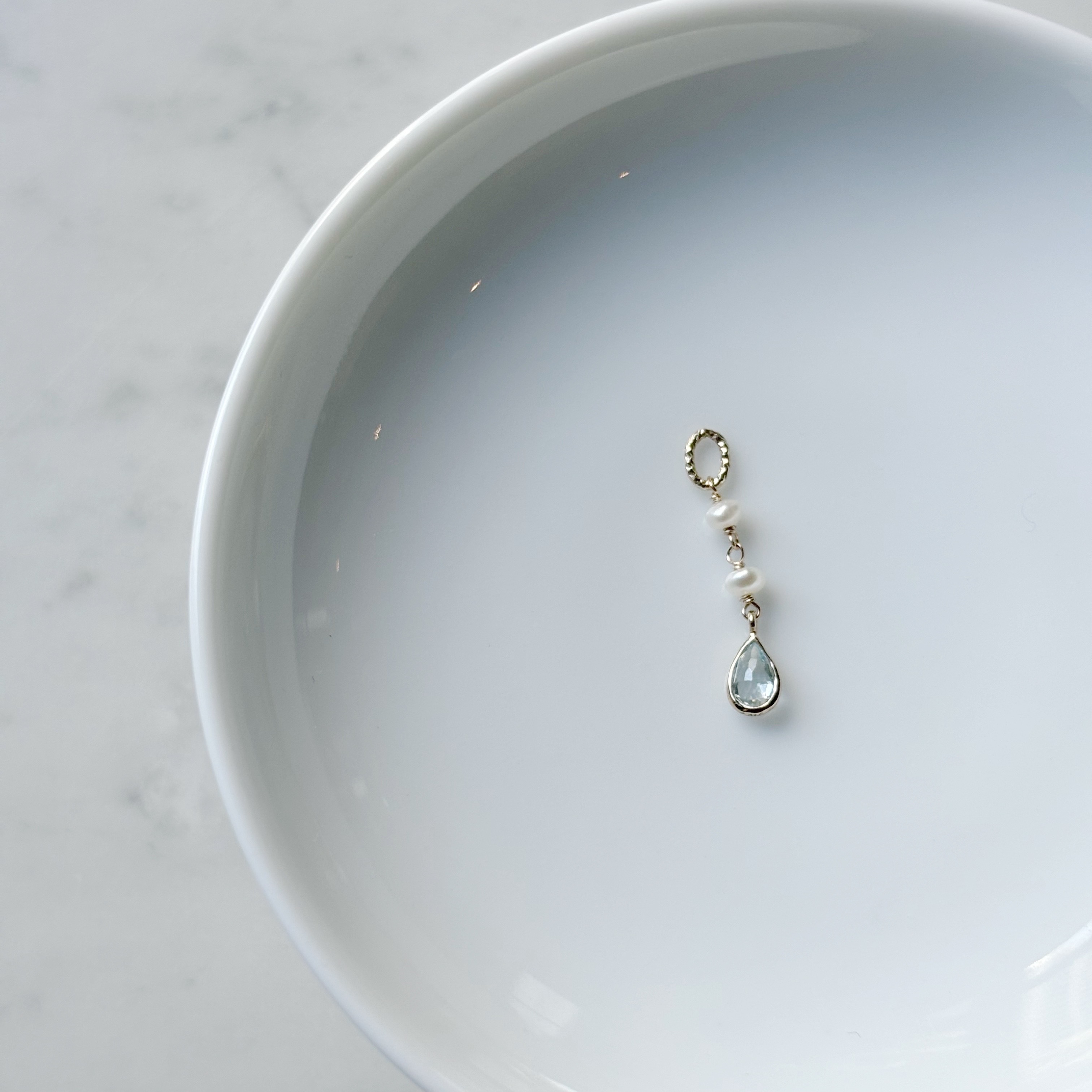 14K小水滴托帕石珍珠耳鏈墜