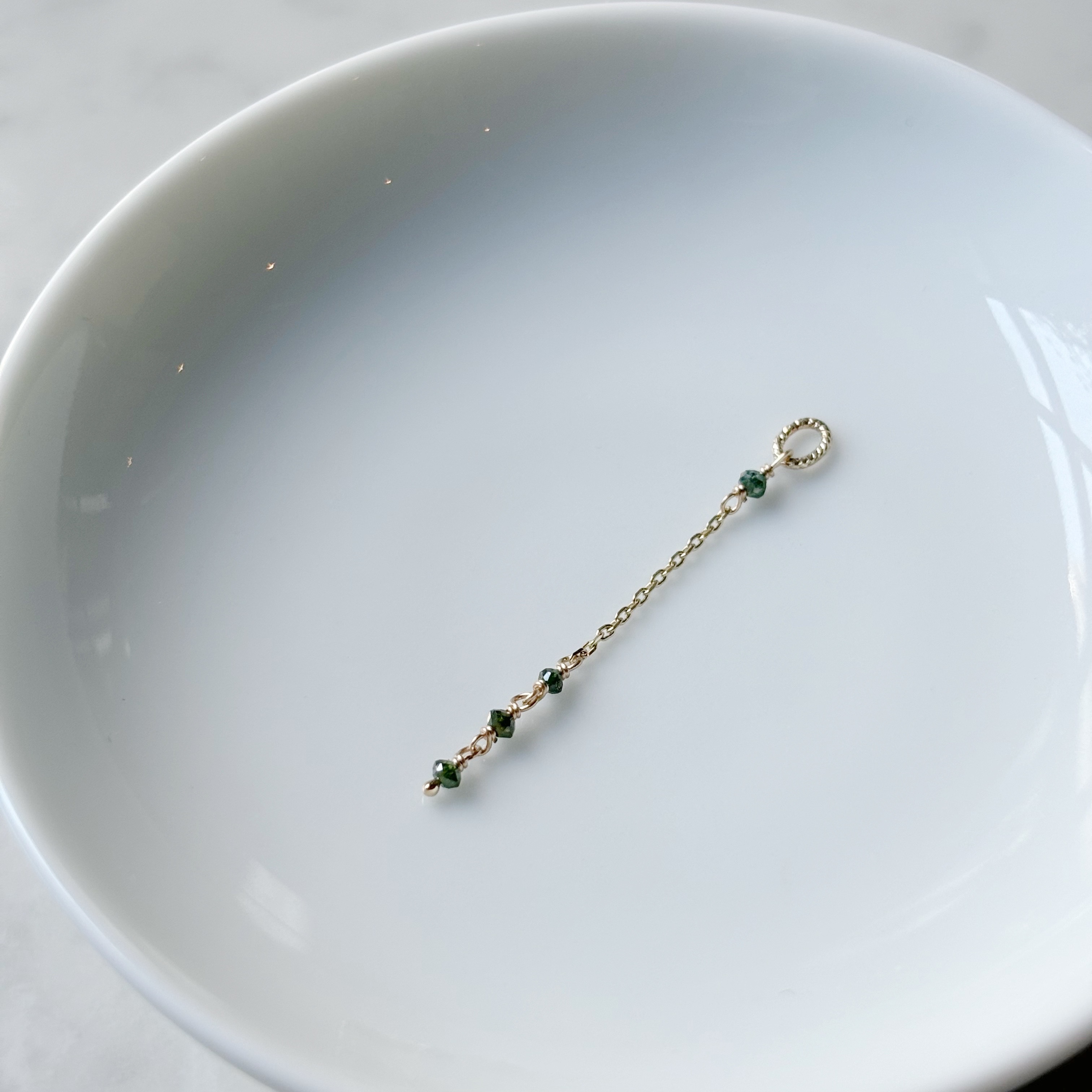 14K手工綠鑽原礦耳鏈墜