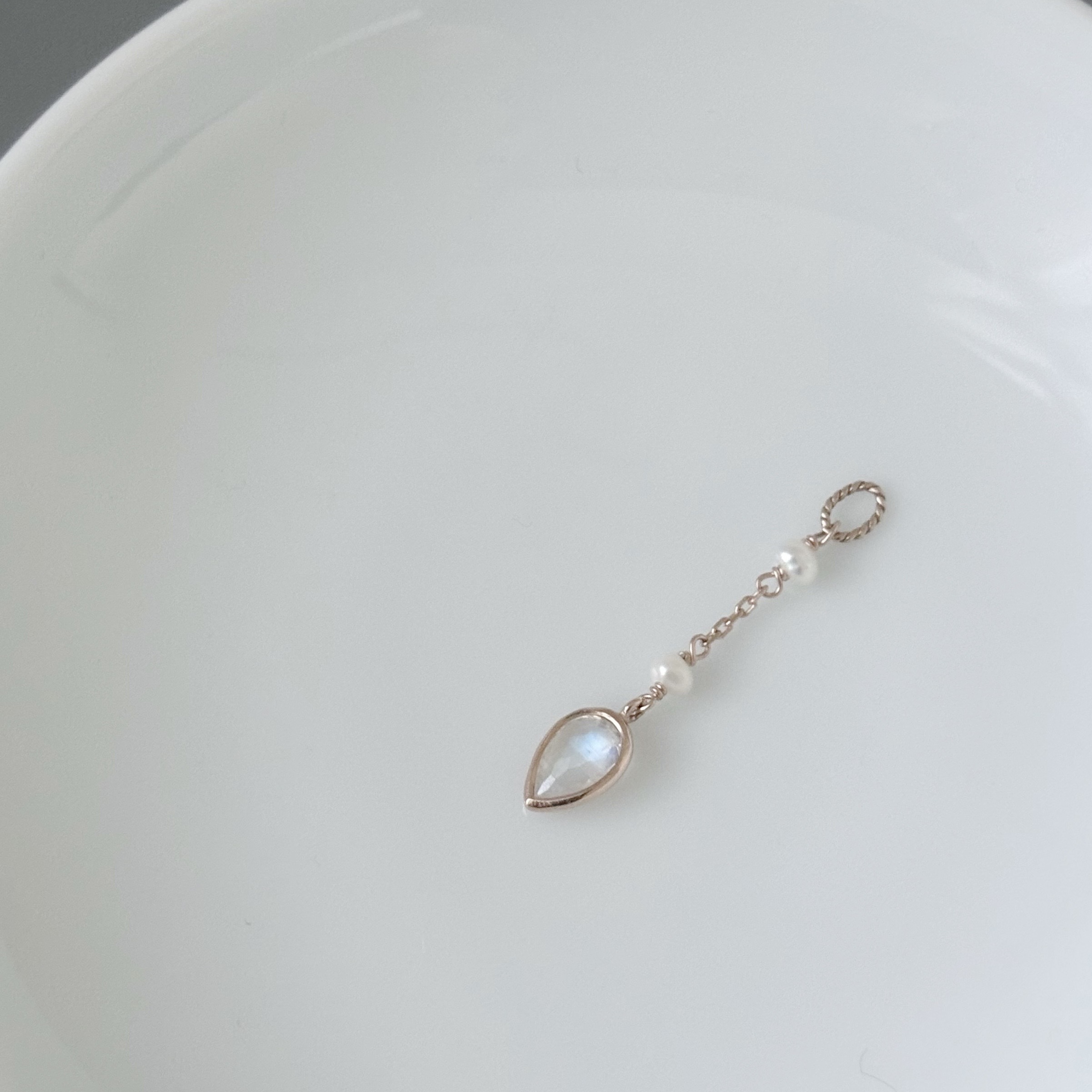 14K倒水滴珍珠月光石耳鏈墜