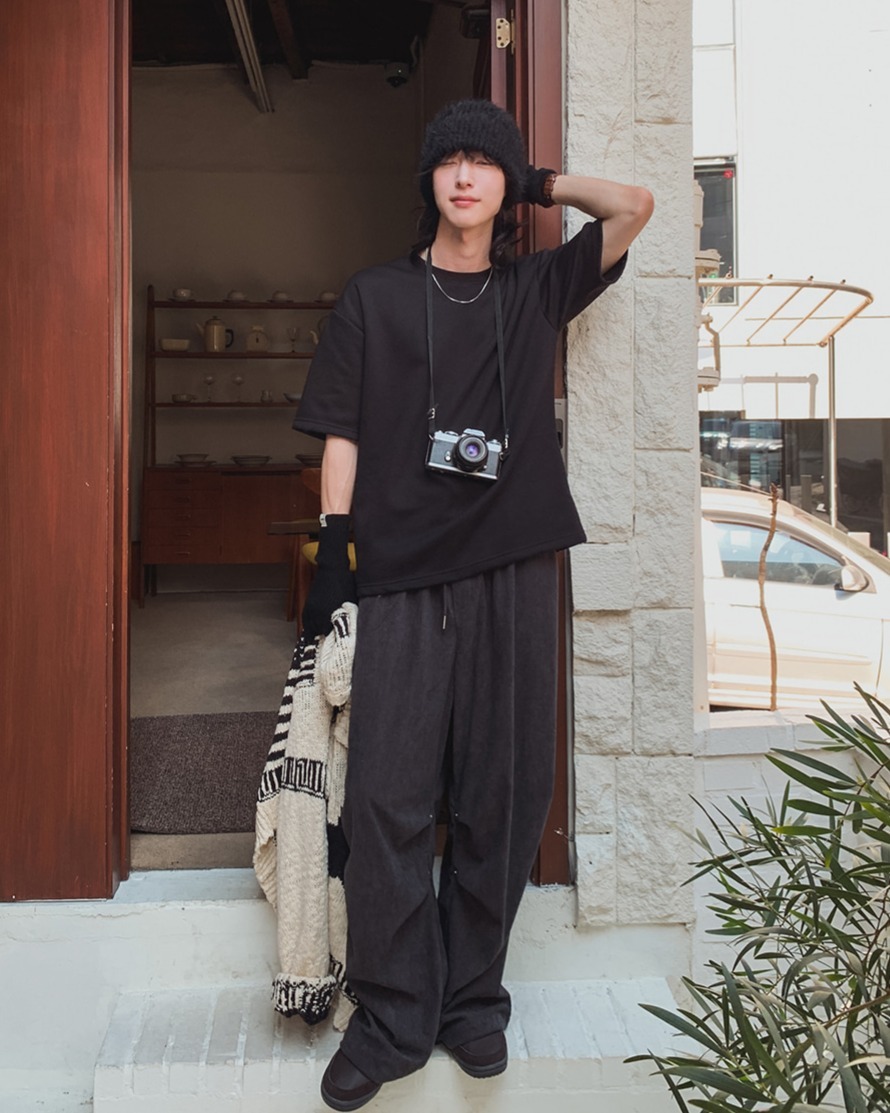 (韓國獨家特價)燈芯絨鉚釘降落傘褲休閒褲