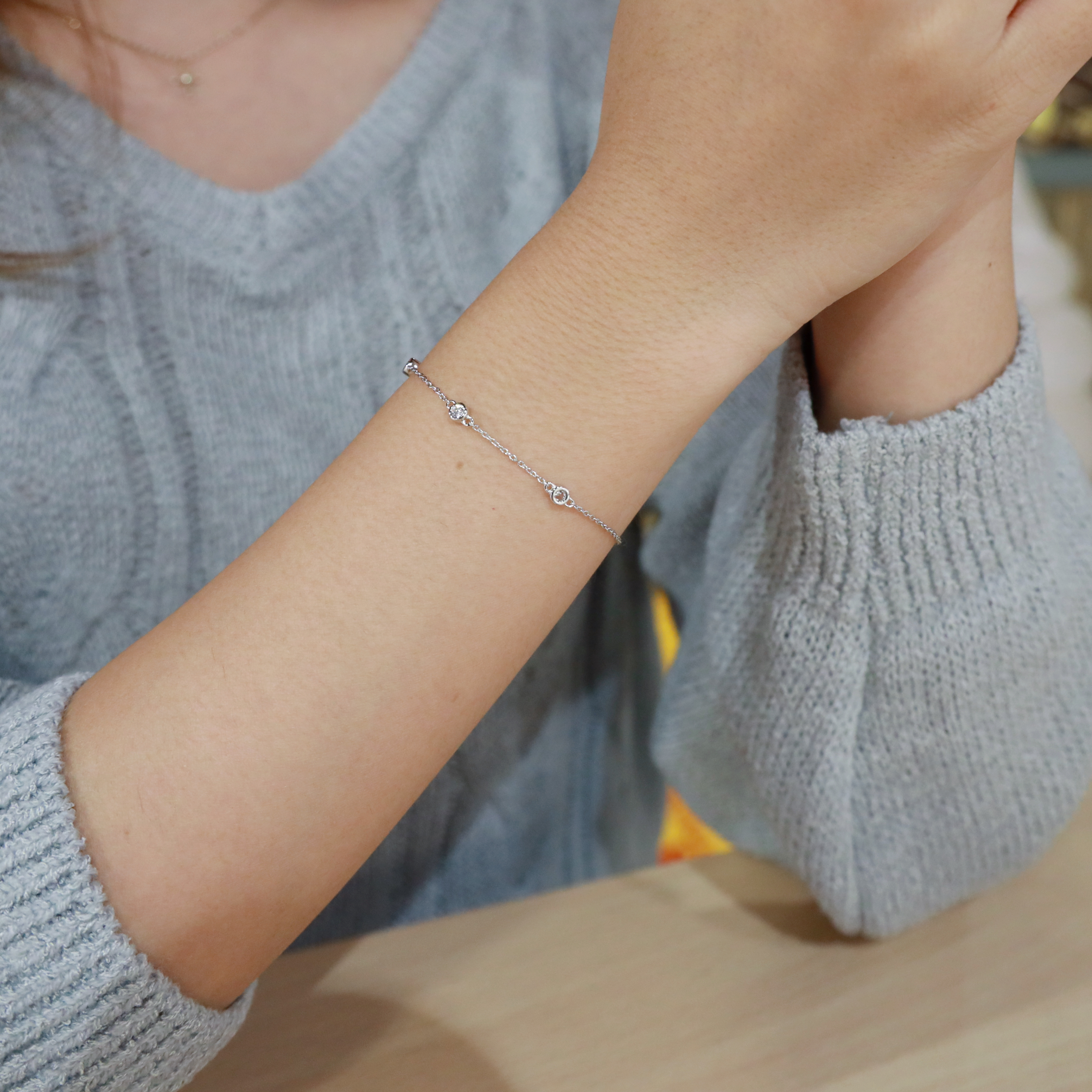 || B4-S-CZ-WG || LUMI簡約圓石純銀手鏈