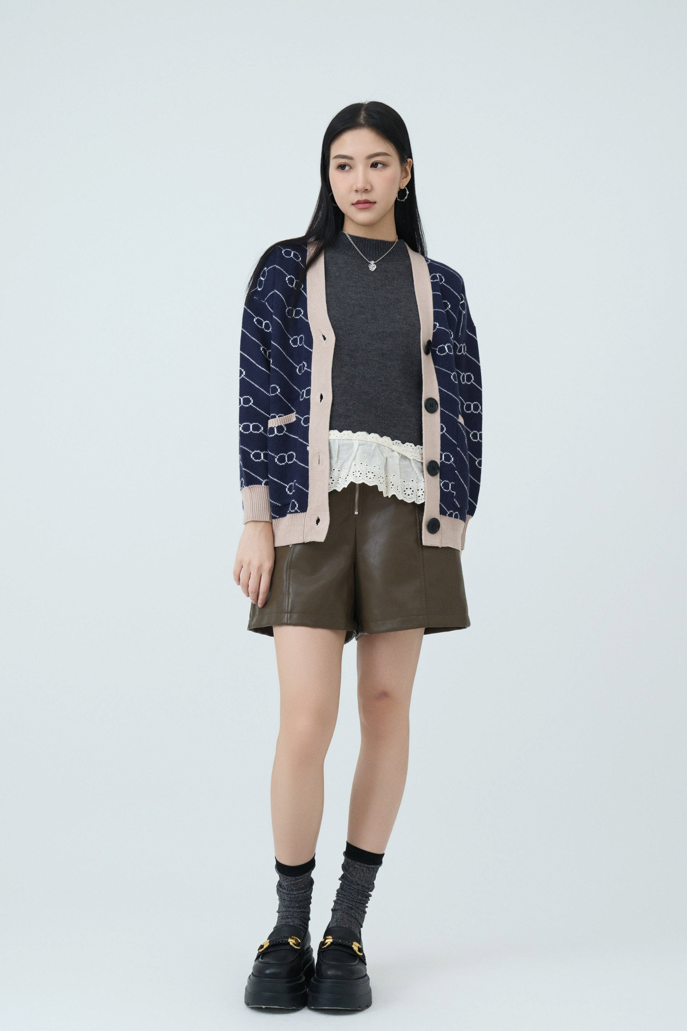 撞色邊圈圈紋cardigan  (*現貨款式）