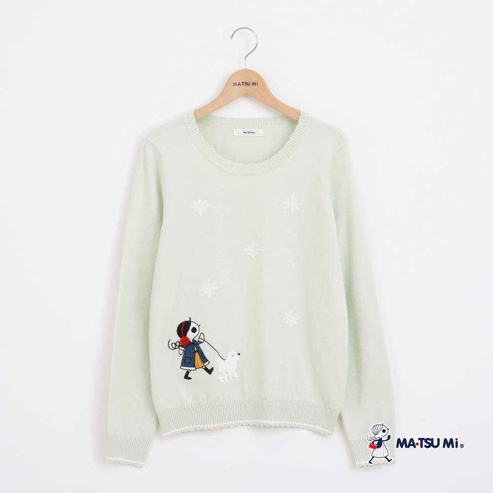 MA‧TSU Mi 精緻瑪娃與狗狗刺繡針織上衣(粉.草綠)