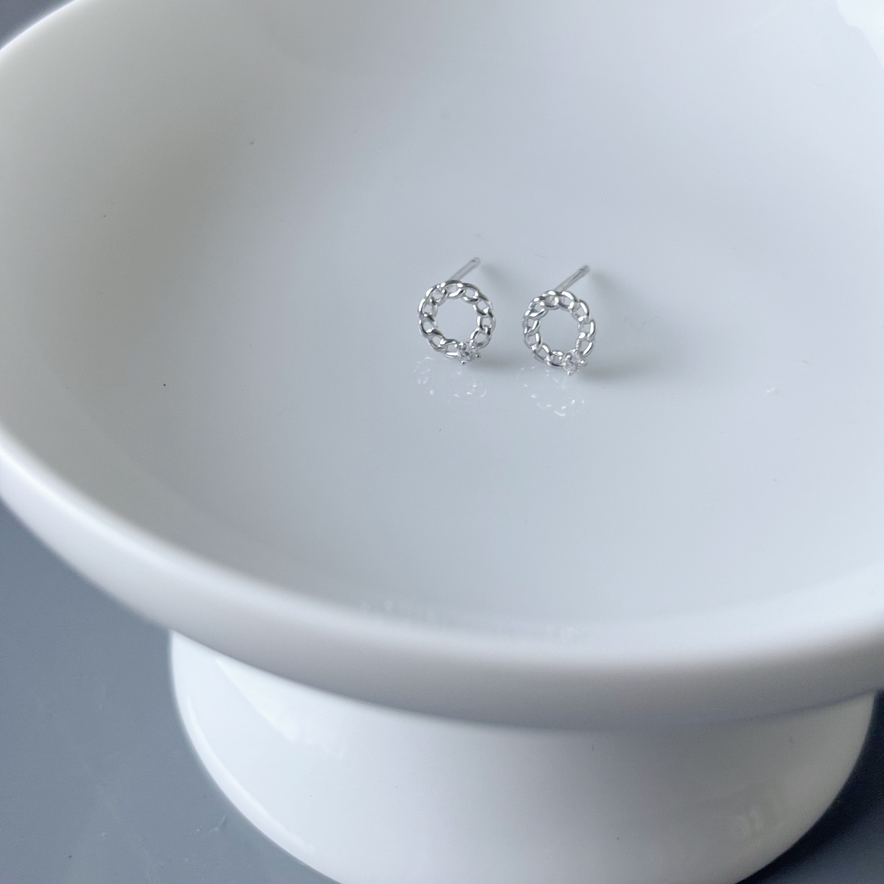 10K小圈鎖鏈鋯石耳環