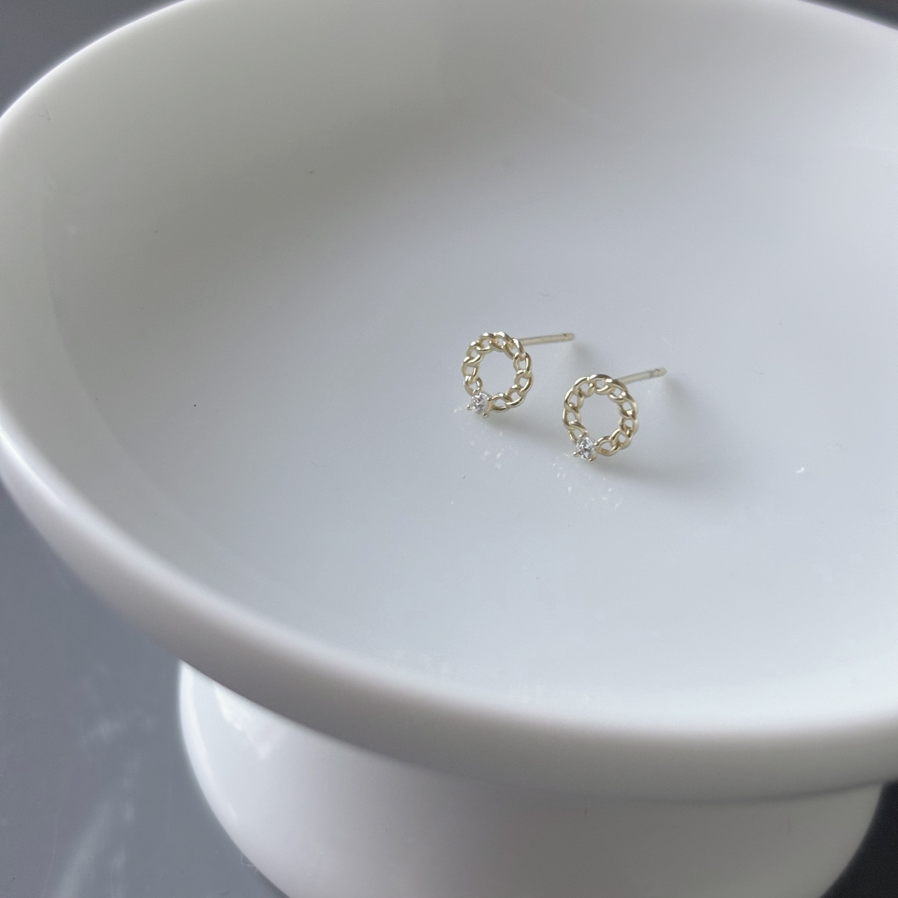 10K小圈鎖鏈鋯石耳環