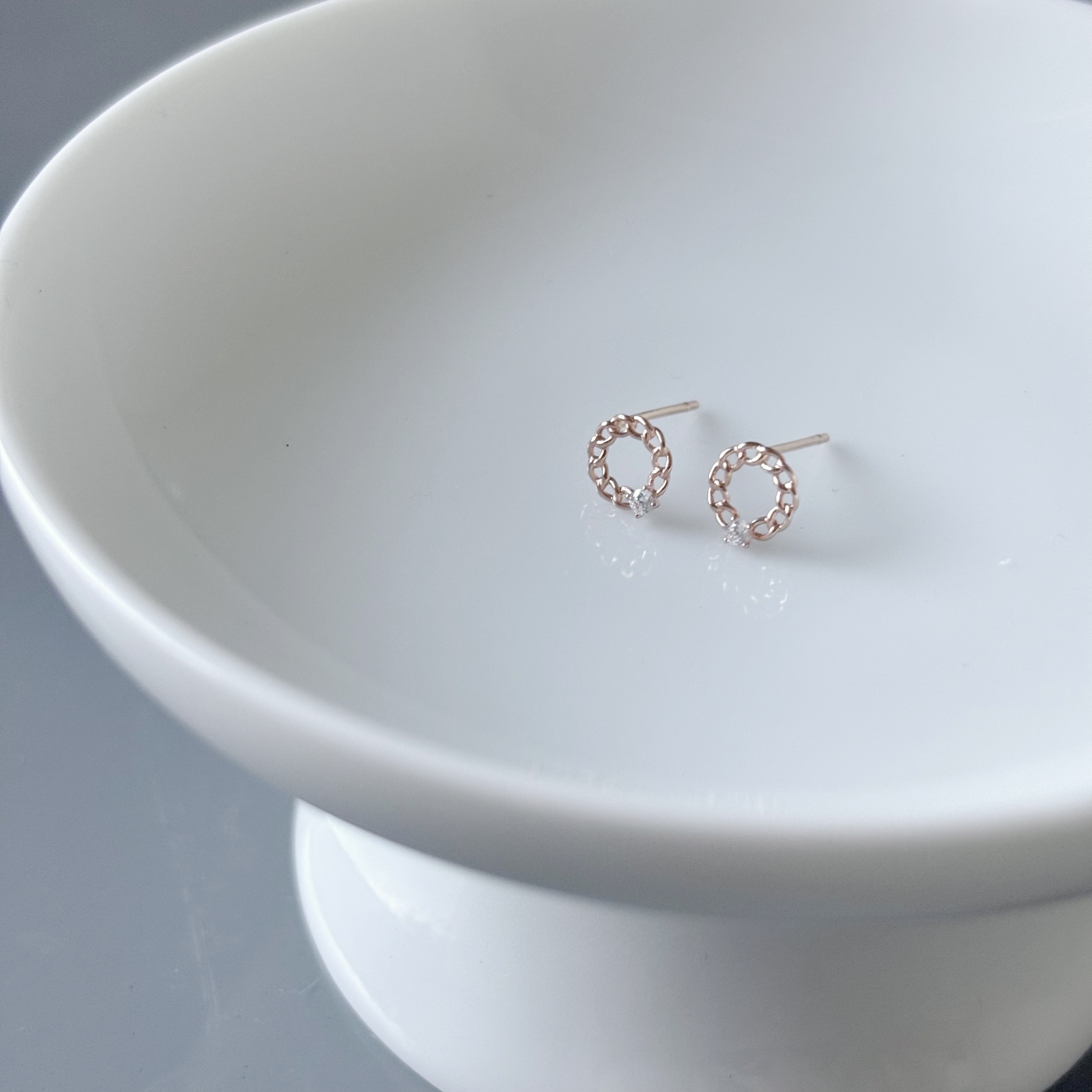 10K小圈鎖鏈鋯石耳環