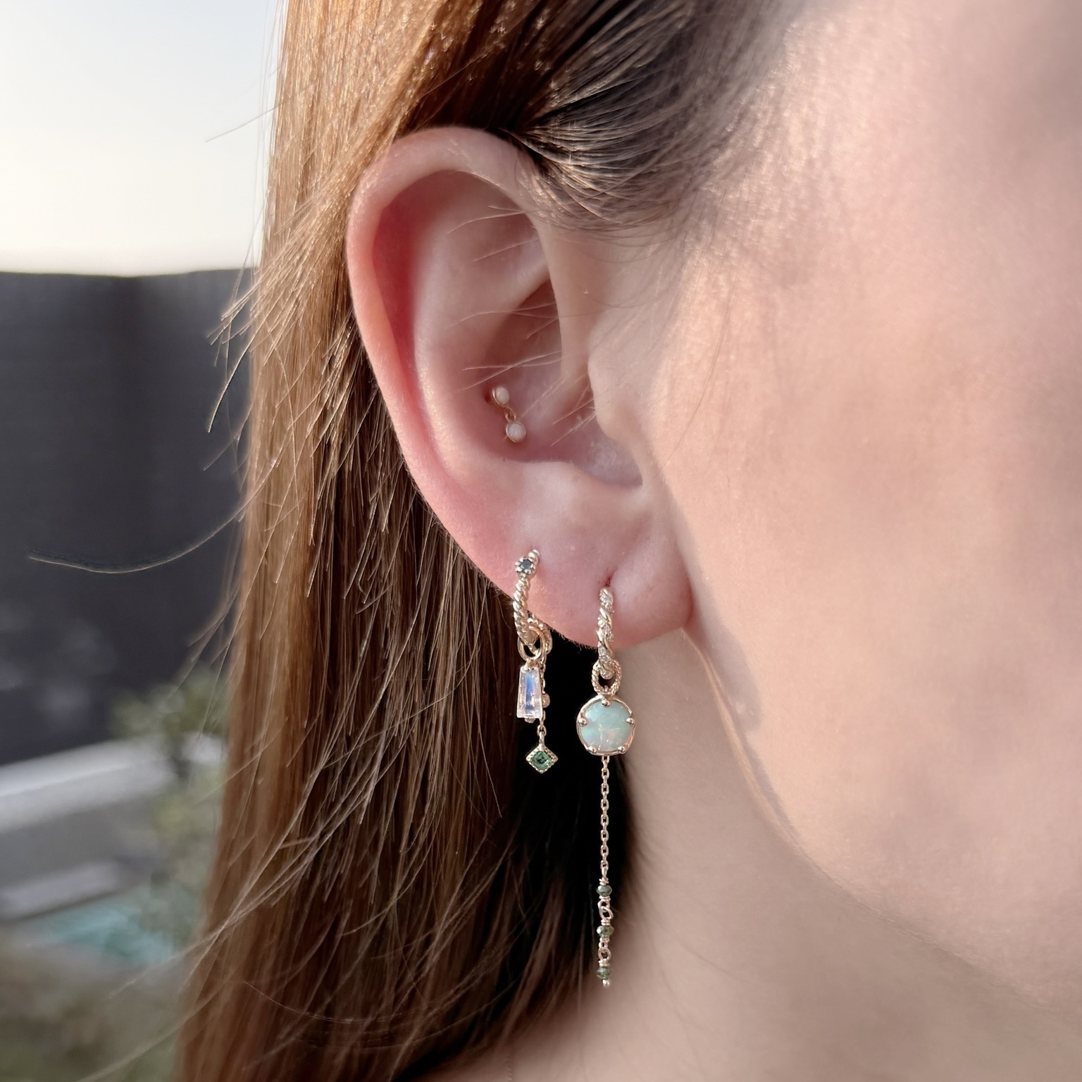 14K手工綠鑽原礦耳鏈墜