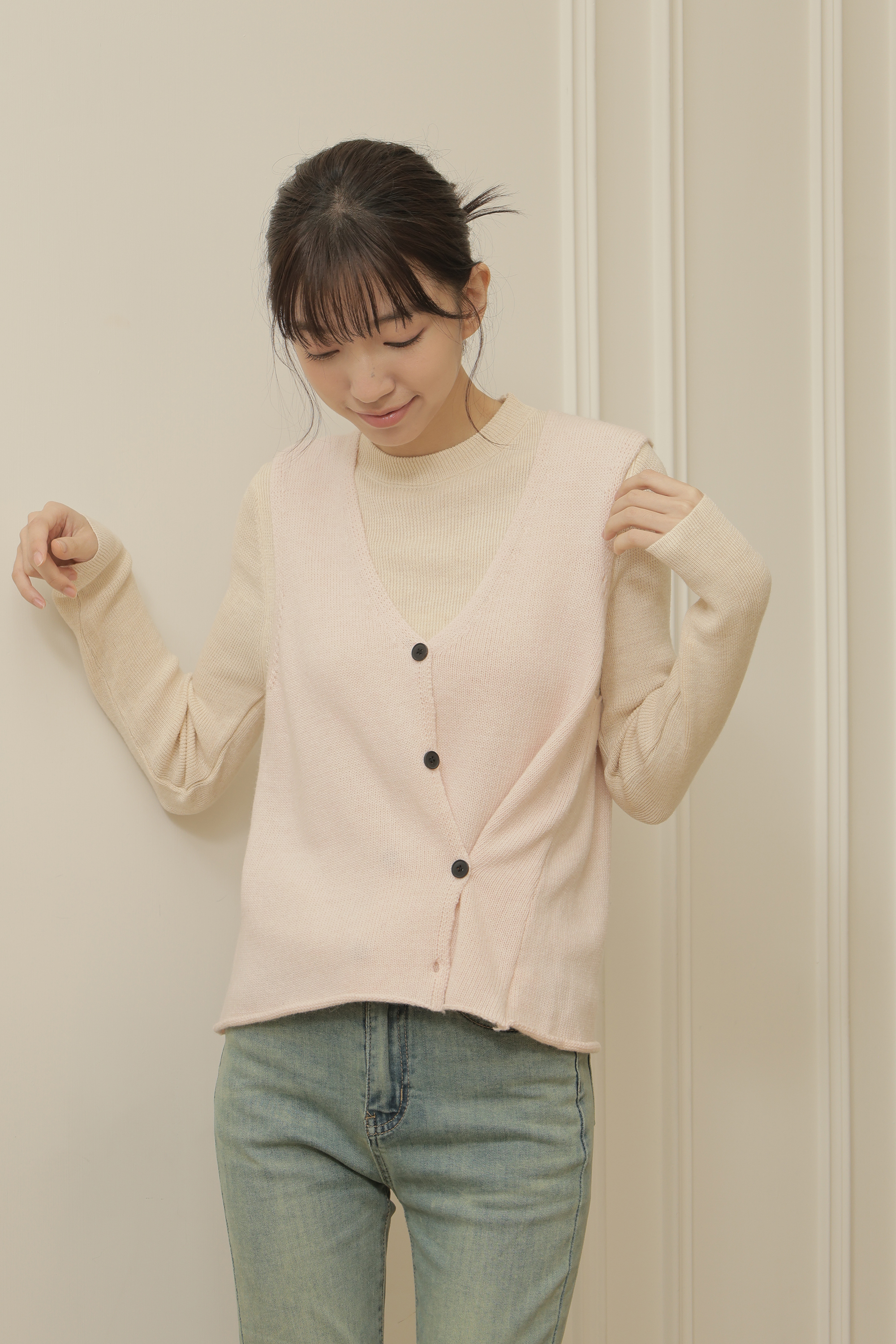 OH！HER 純色舒膚針織背心  （50%羊毛）