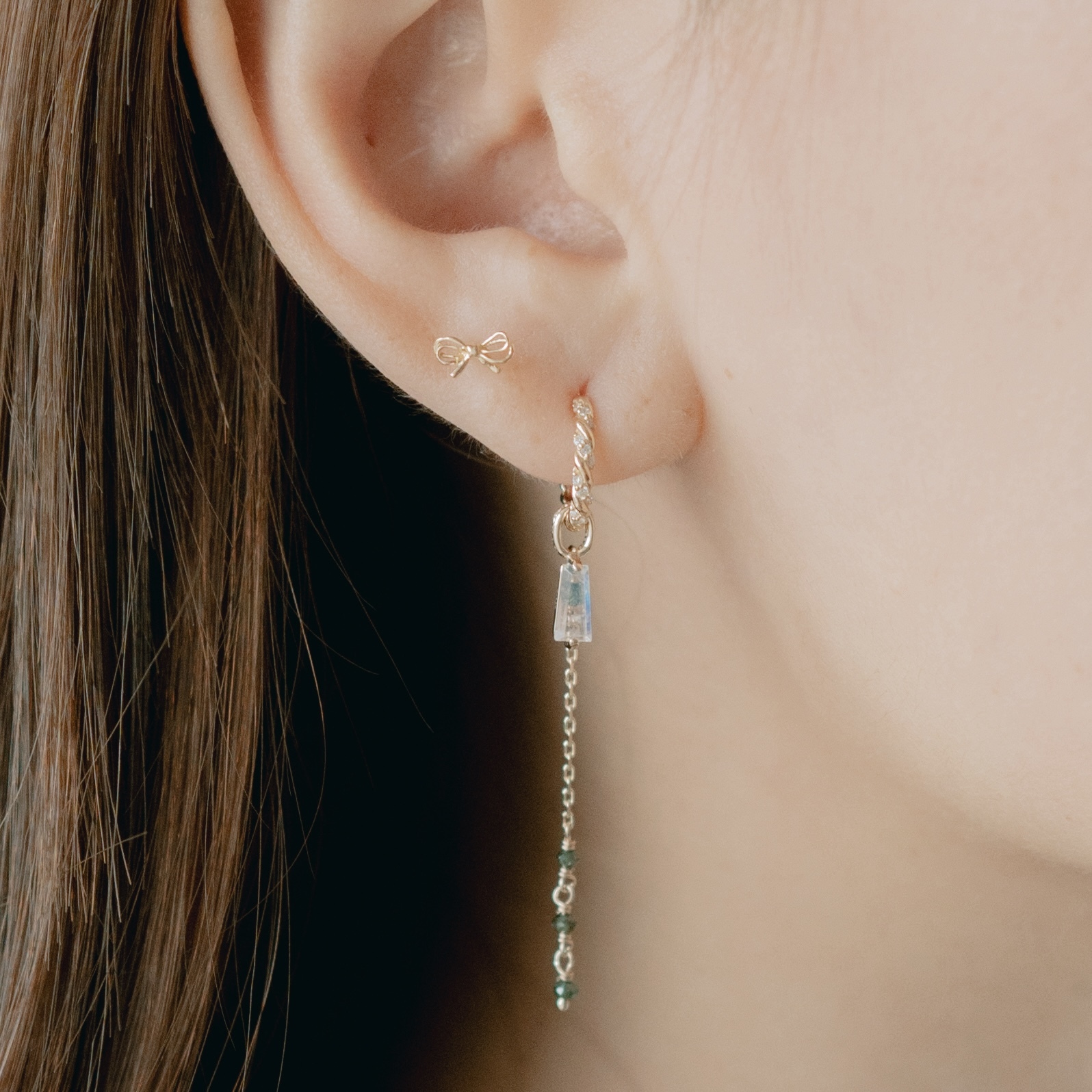 14K手工綠鑽原礦耳鏈墜