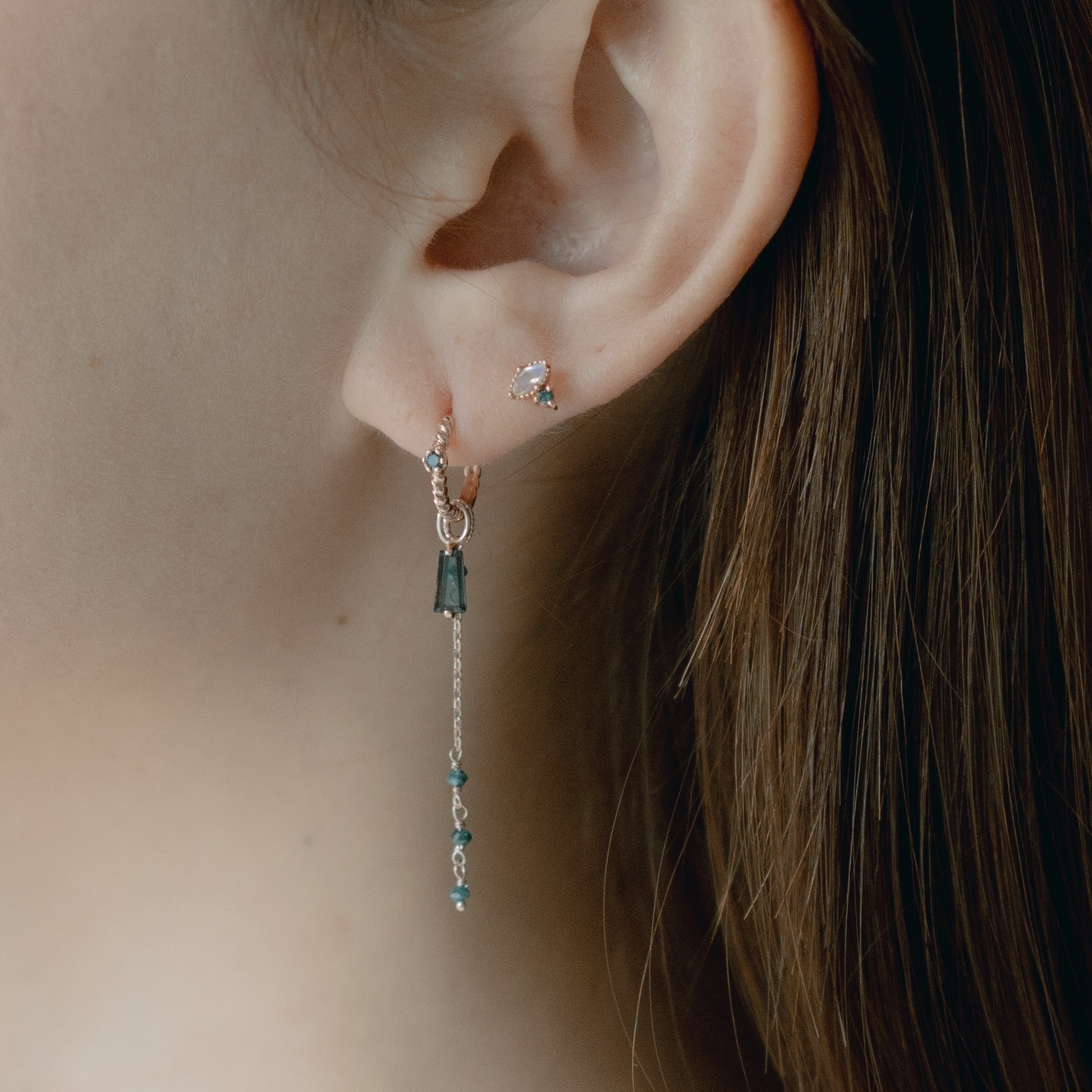 14K梯形切割倫敦托帕石耳墜