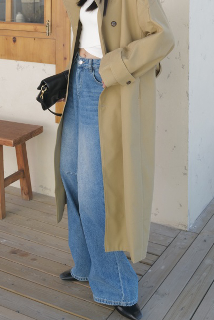 藍系綁帶牛仔落地褲