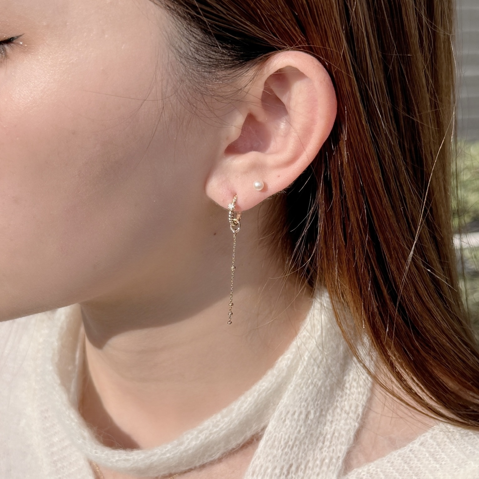 14K麻花迷你六爪真鑽耳圈