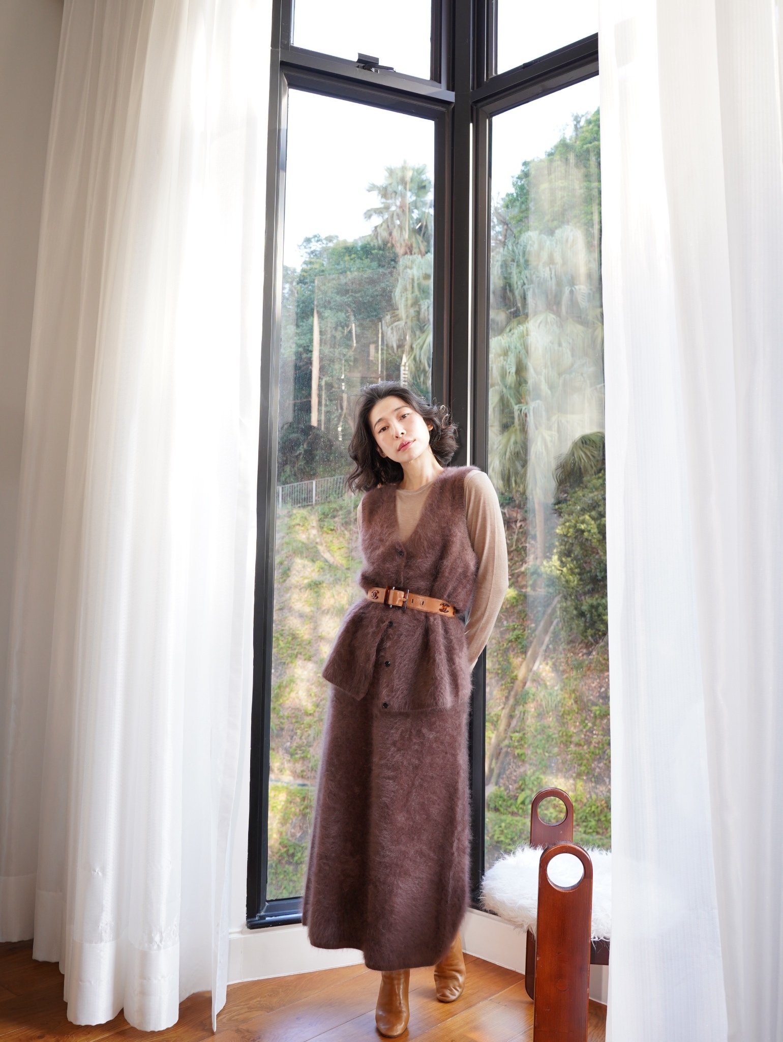 HANAA 秋冬新款康賽妮純羊絨拉絨復古半身裙