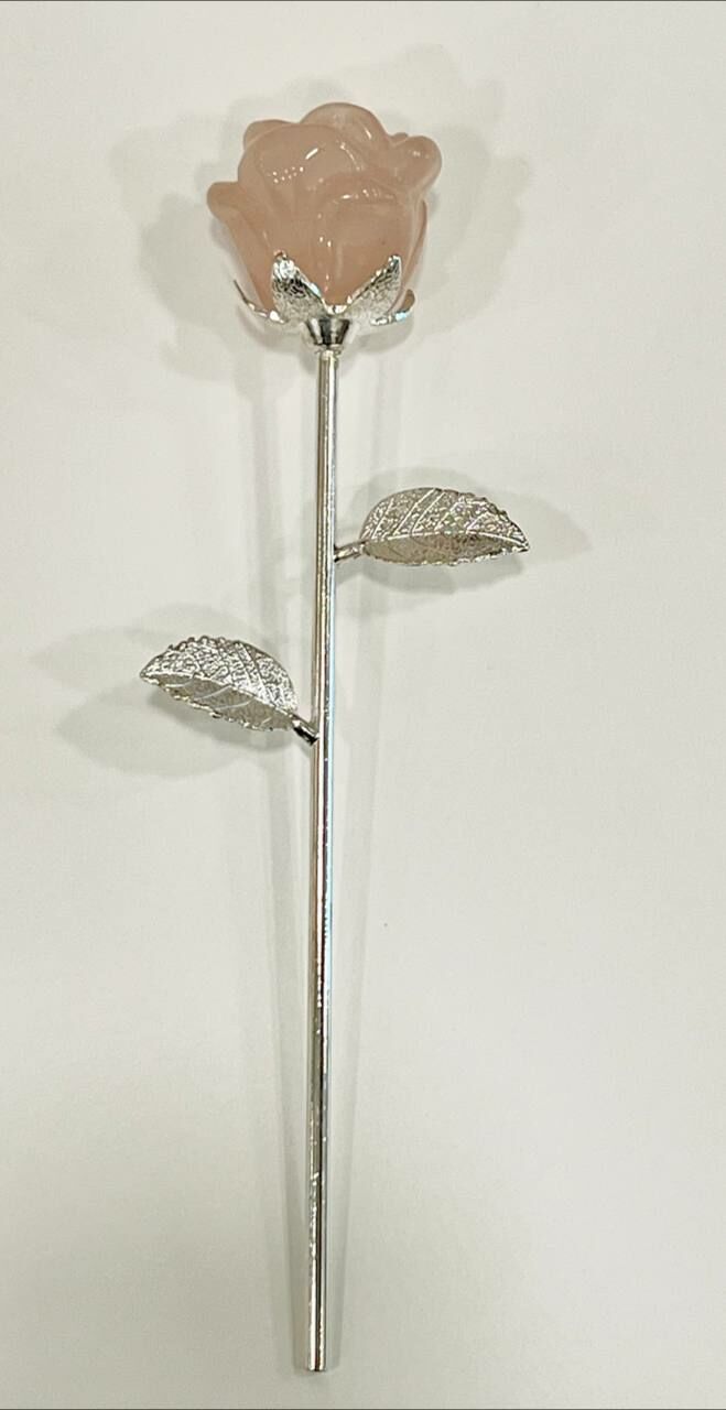 [S] GEMZ & CO HTY ROSE QUARTZ ROSE WITH SILVER STEM, V244 (V244)