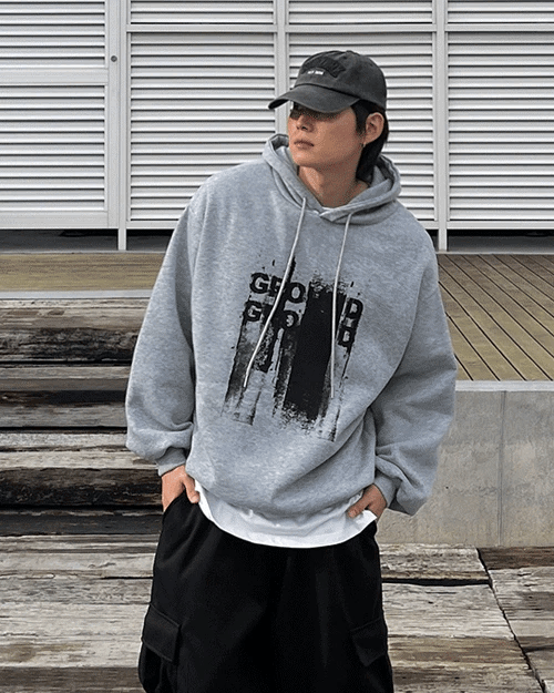 (韓國獨家特價)刷漆字母印花刷毛帽T