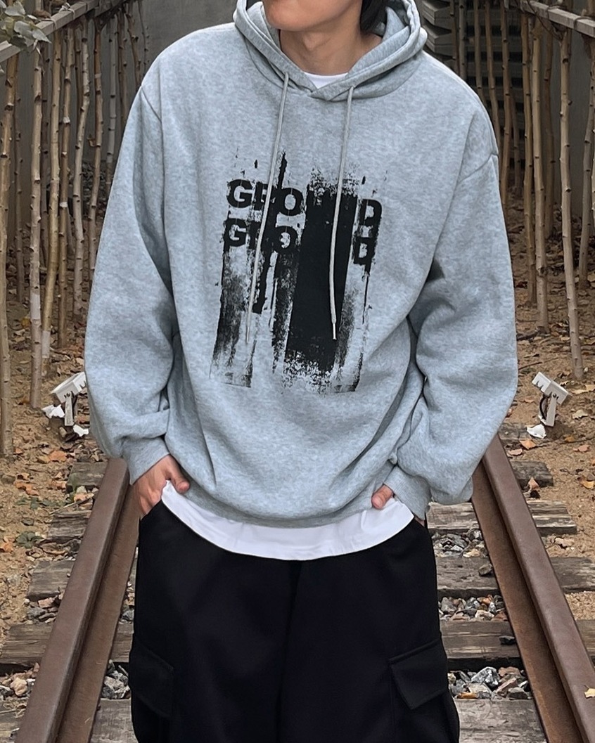 (韓國獨家特價)刷漆字母印花刷毛帽T