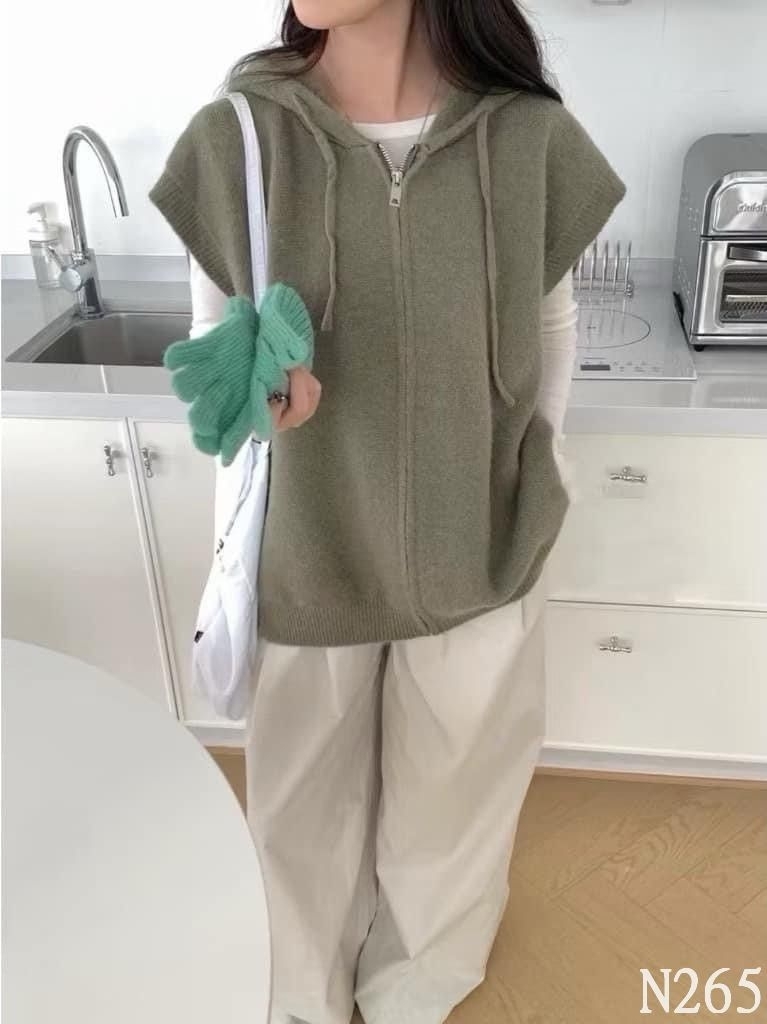 背心丨連帽拉鍊厚磅針織背心