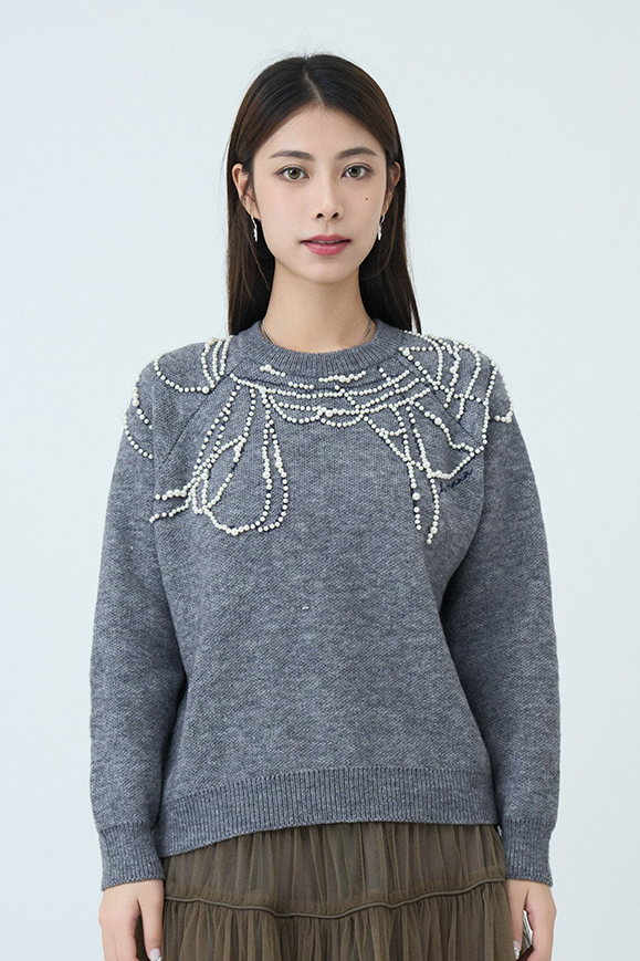 不規則釘珠領冷衫 (現貨款式）