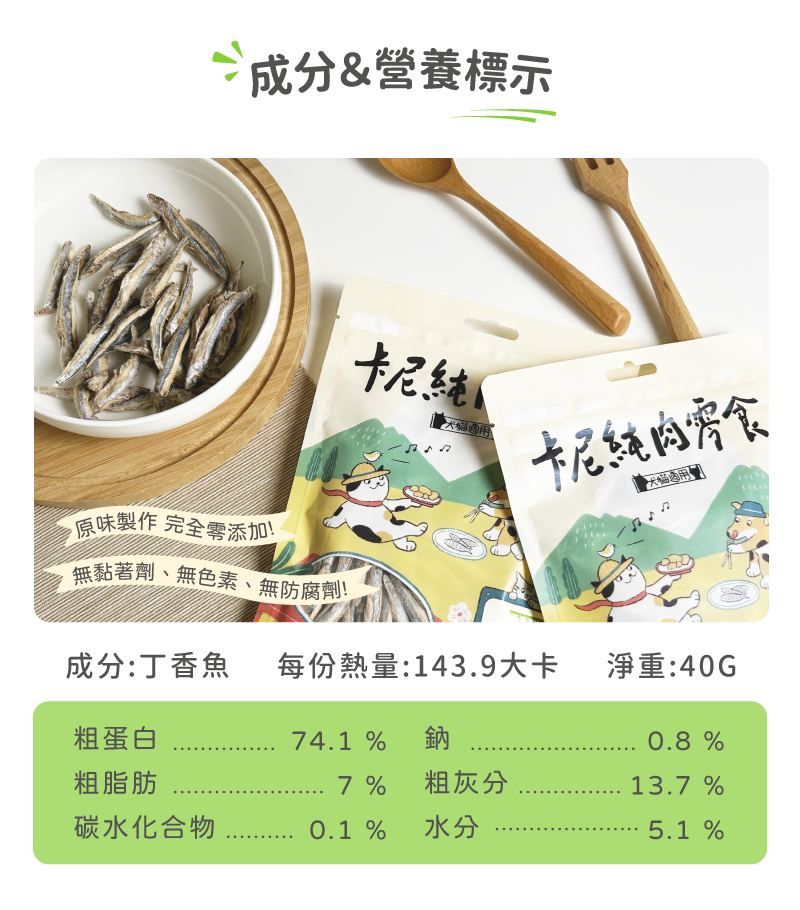 卡尼純肉零食 澎湖海味丁香魚凍乾 成分及營養標示