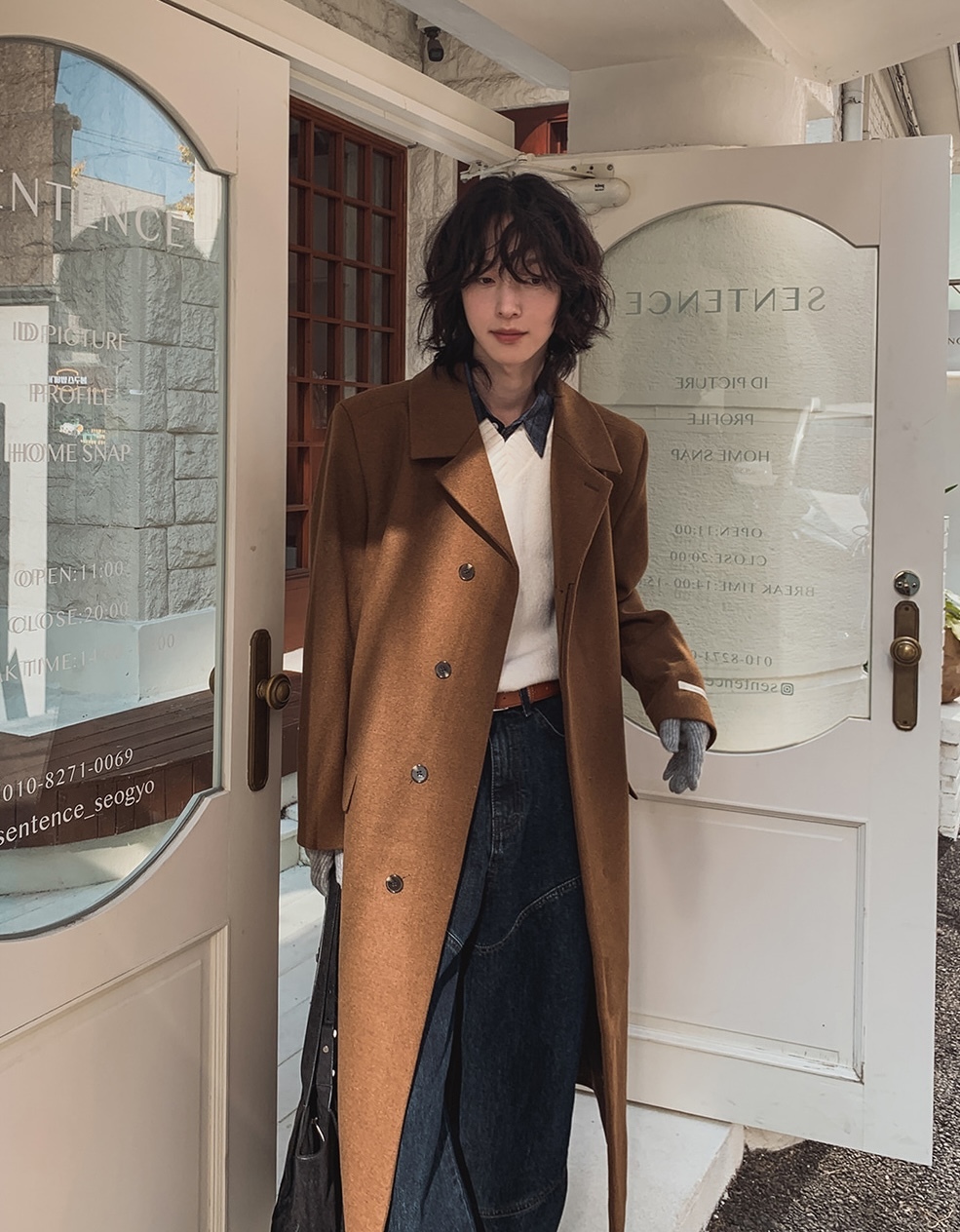 隱藏扣羊毛50%單層大衣