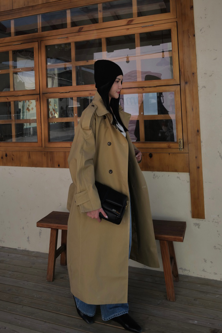 長版風衣外套(卡其)
