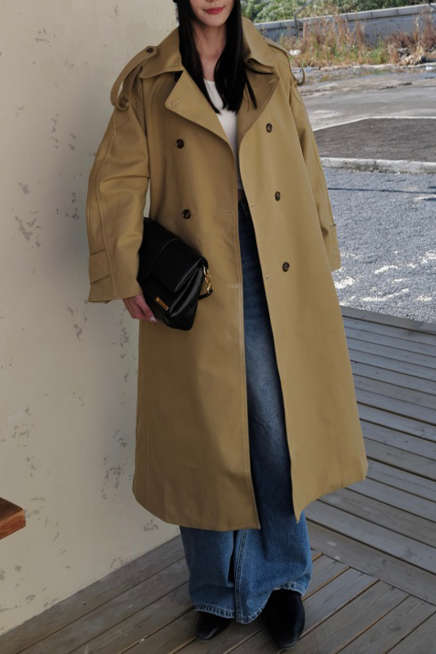 長版風衣外套(卡其)