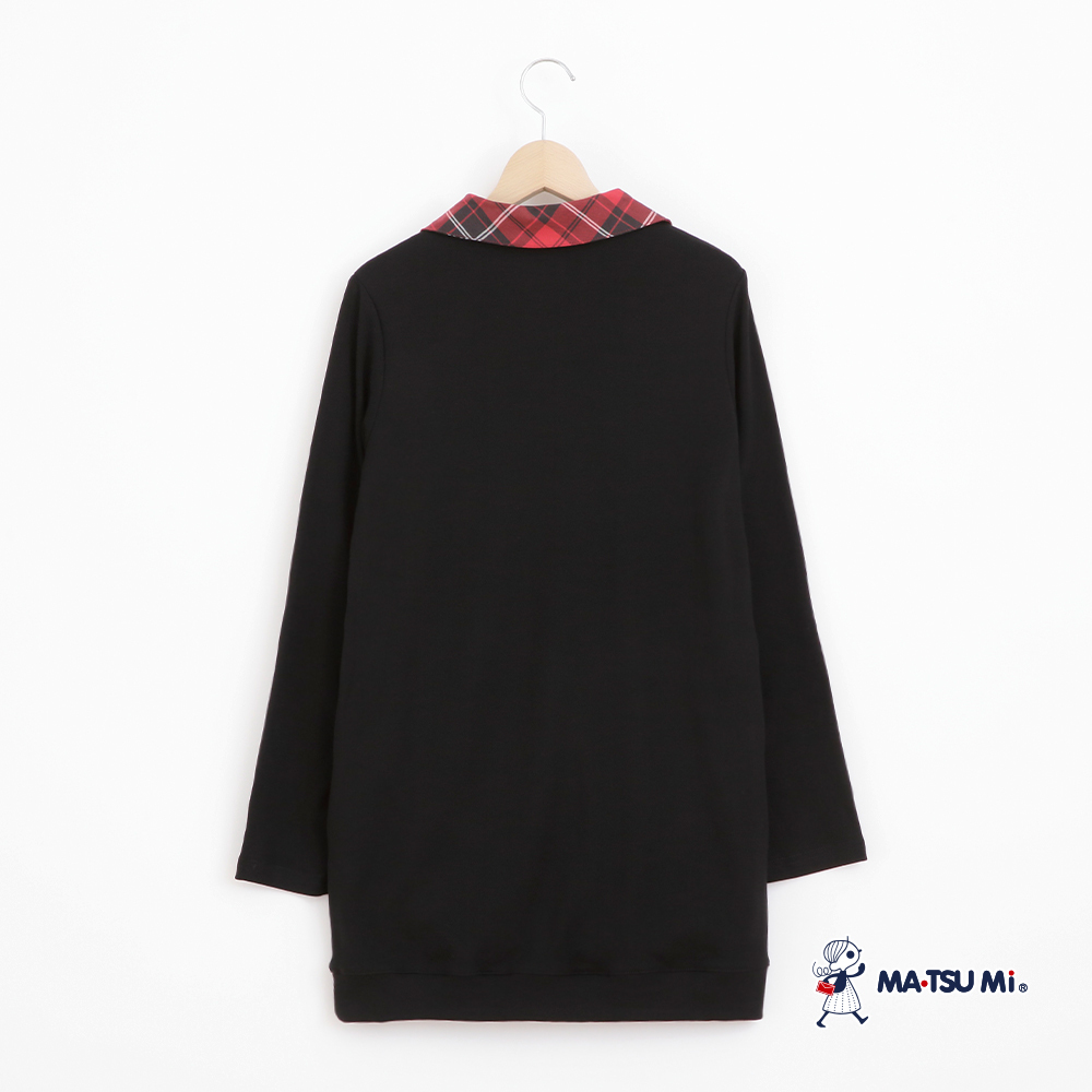MA‧TSU Mi 格紋瑪娃LOGO設計長版棉上衣(紅.黑)