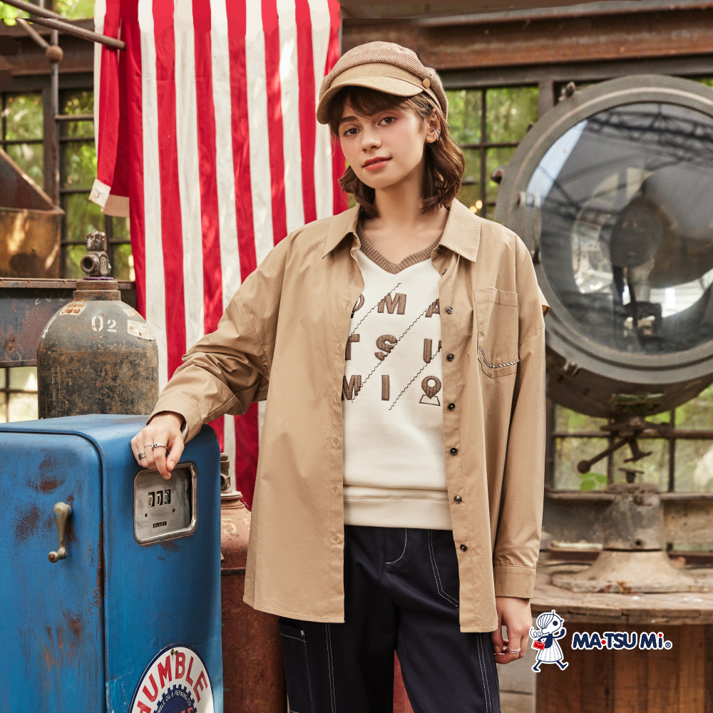 MA‧TSU Mi 內刷毛異材質拼接絨感羅紋上衣(米.黑)