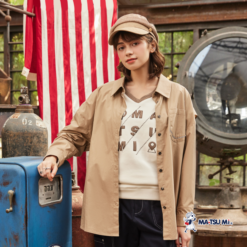 MA‧TSU Mi 內刷毛異材質拼接絨感羅紋上衣(米.黑)