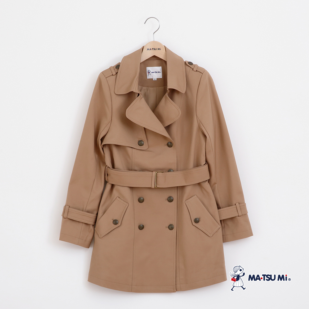 MA‧TSU Mi 學院設計感翻領腰帶風衣外套(卡)