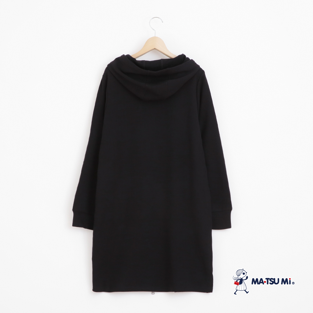 MA‧TSU Mi 雙拉鍊紅格抽繩連帽長版外套(黑)