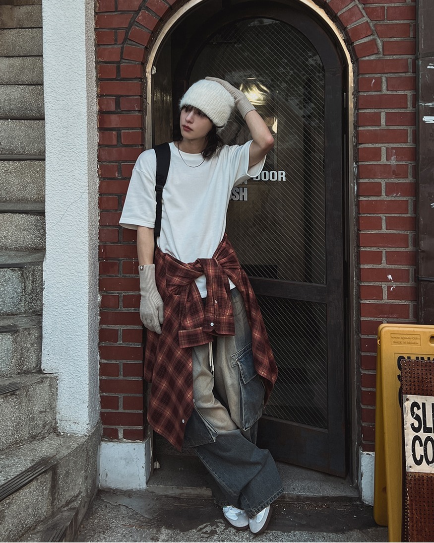 大口袋工裝寬版氣球牛仔褲