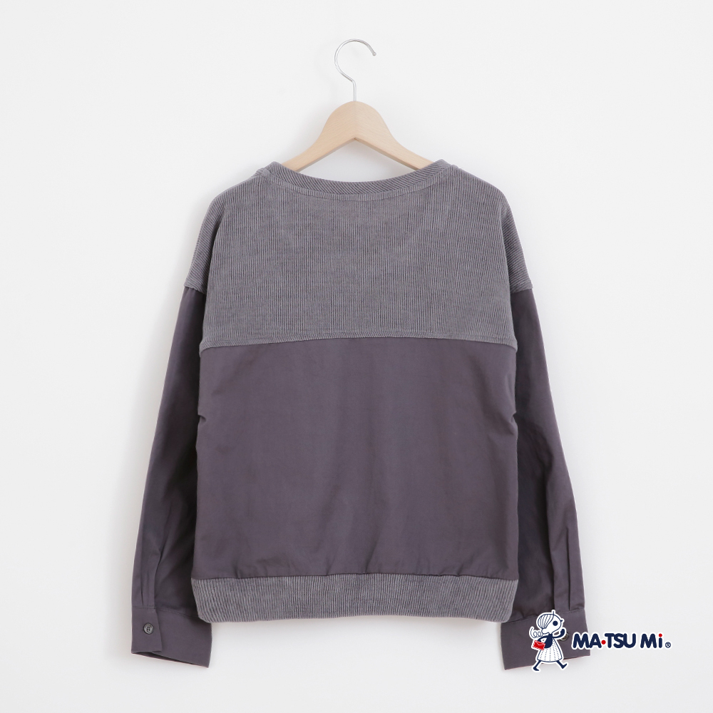 MA‧TSU Mi 拼接羅紋立體品牌logo棉上衣(深灰.黑)