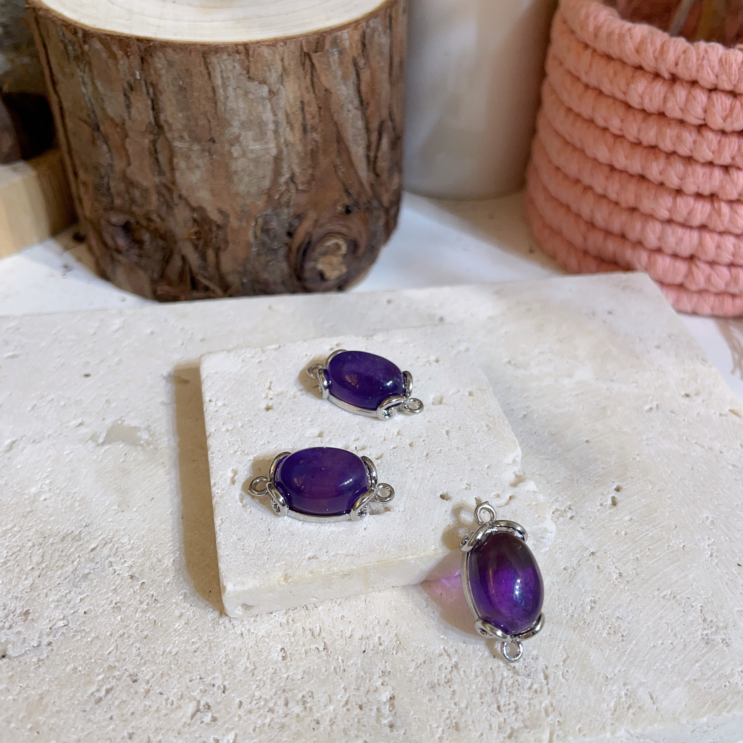 紫水晶蛋面雙耳吊墜