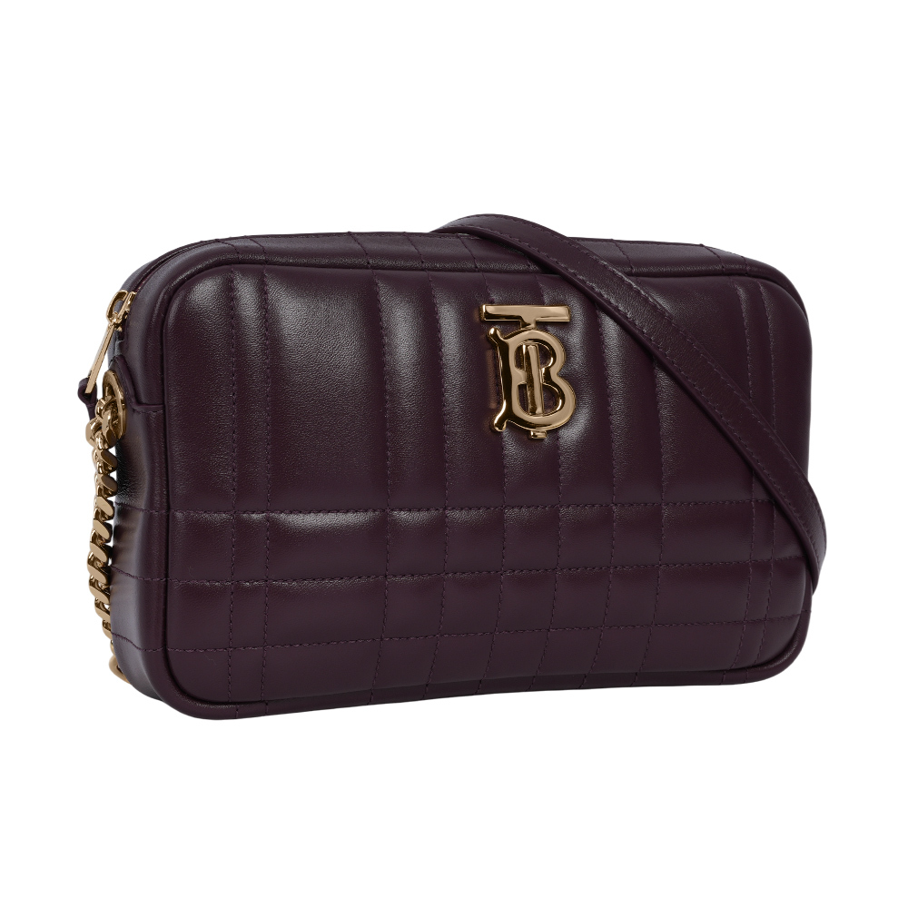 【BURBERRY】Lola 縫線小羊皮小款相機包(深紫色) 80904431