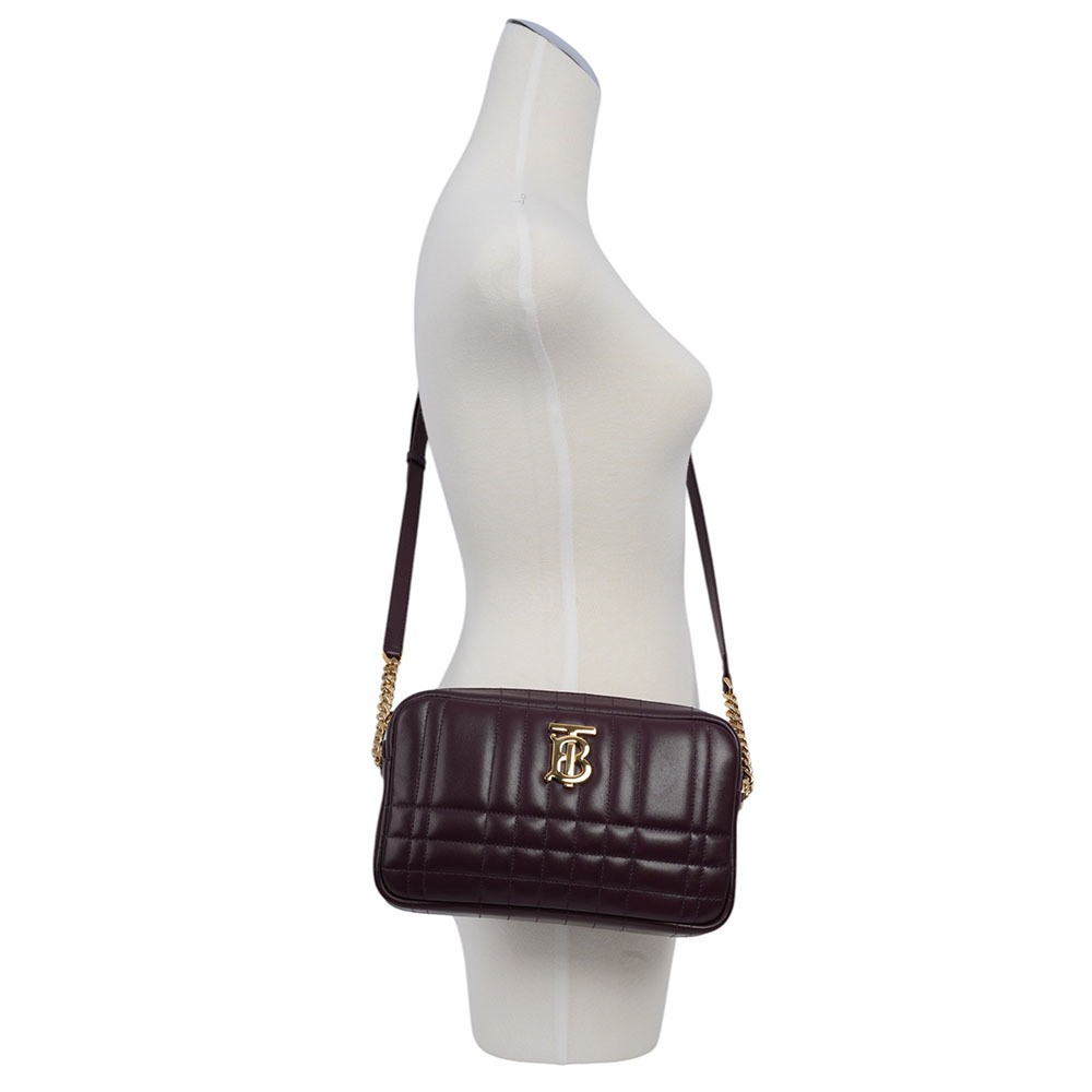 【BURBERRY】Lola 縫線小羊皮小款相機包(深紫色) 80904431