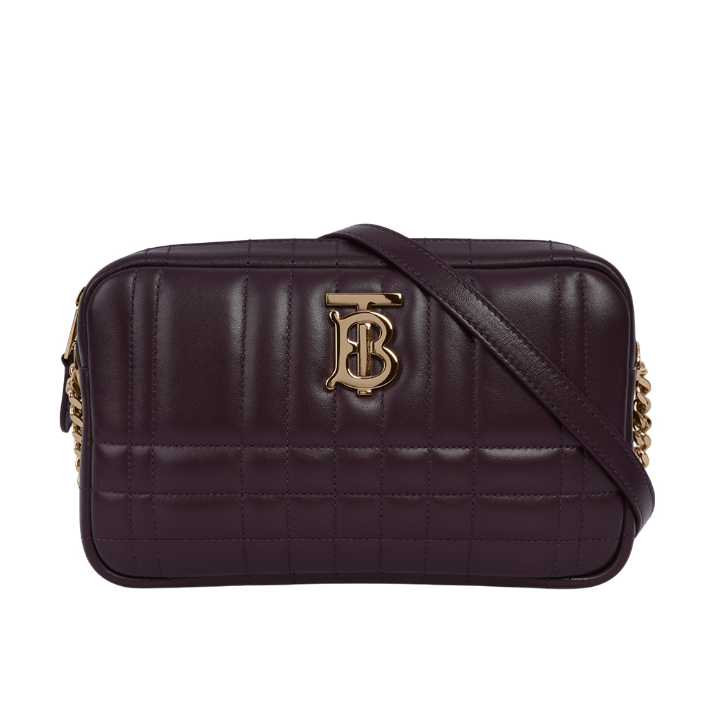 【BURBERRY】Lola 縫線小羊皮小款相機包(深紫色) 80904431