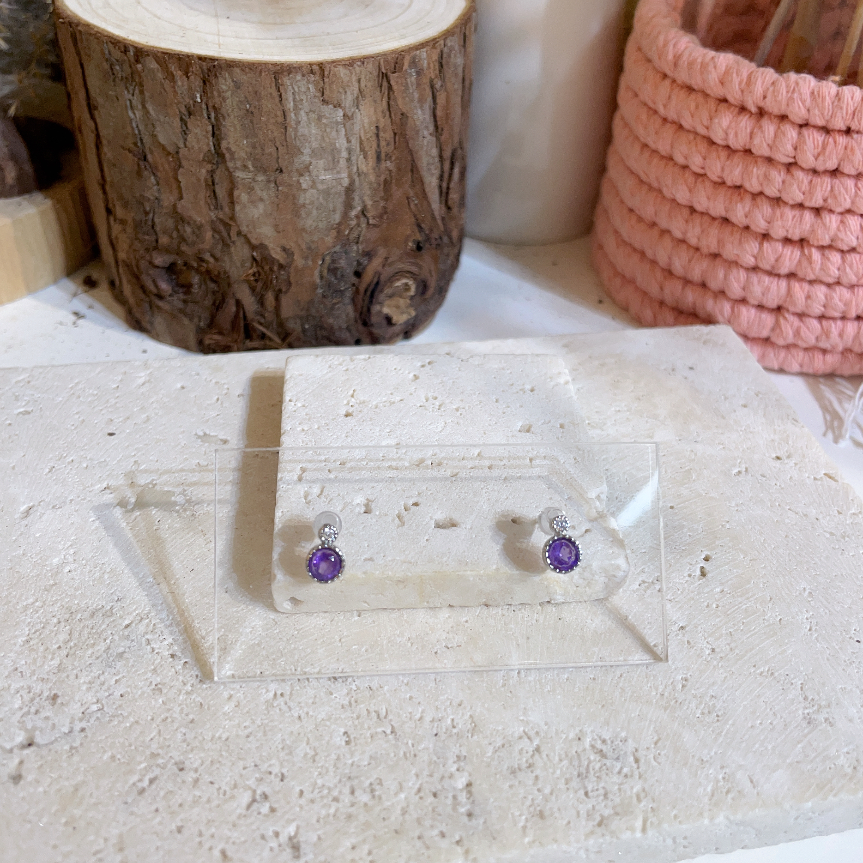 F071 紫水晶閃石水泡耳環