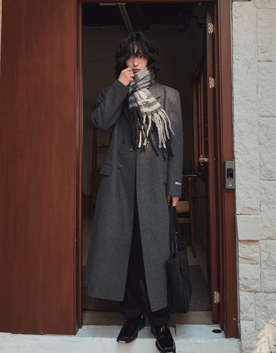 奧拉隱形扣長款80%羊毛大衣