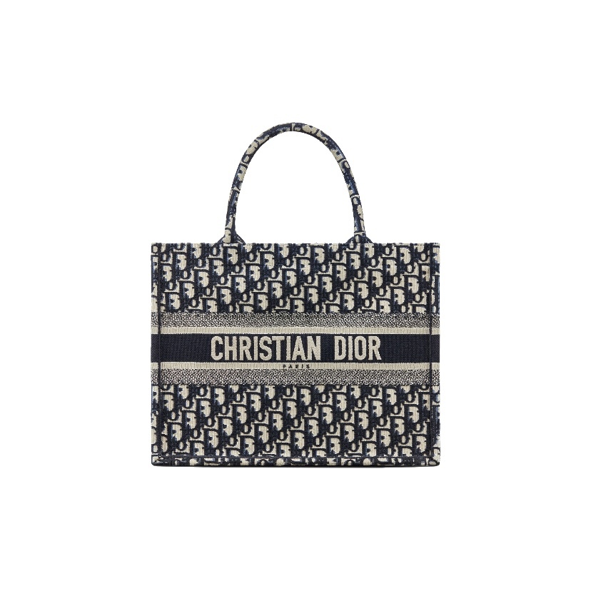 DIOR Dior Book 中碼托特袋 米色和藍色 Dior Oblique 刺繡