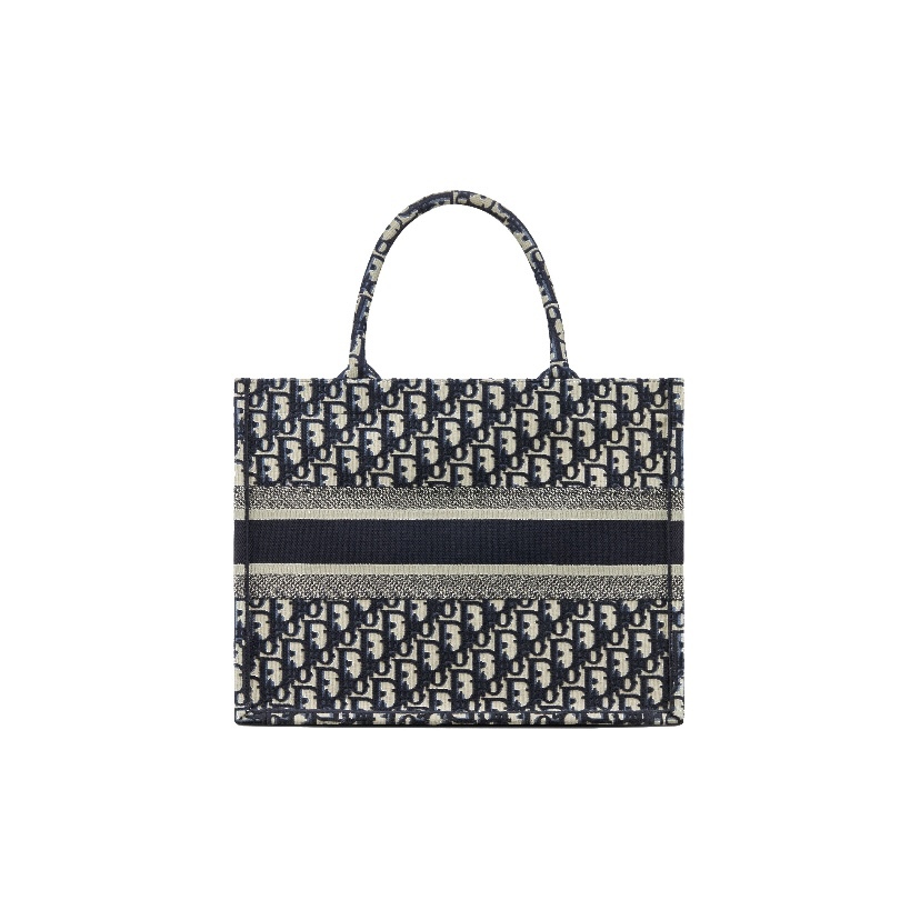 DIOR Dior Book 中碼托特袋 米色和藍色 Dior Oblique 刺繡